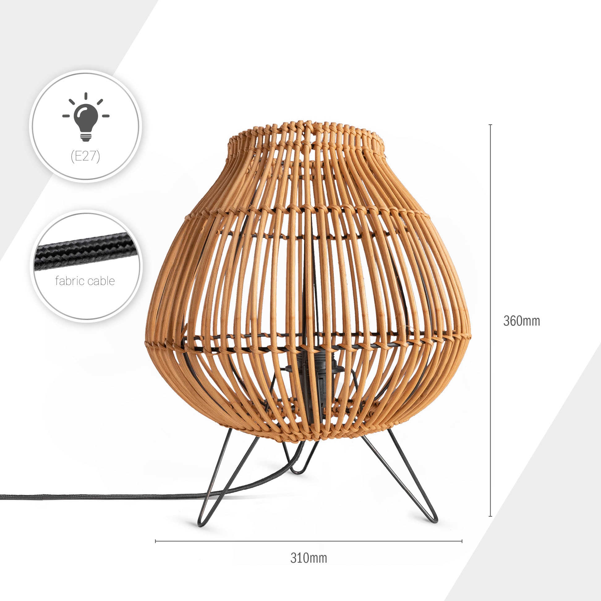 Paco Home Tischleuchte »PURI«, Nacht Dreibein Rattan Korblampe Boho LED E27 BAUR 