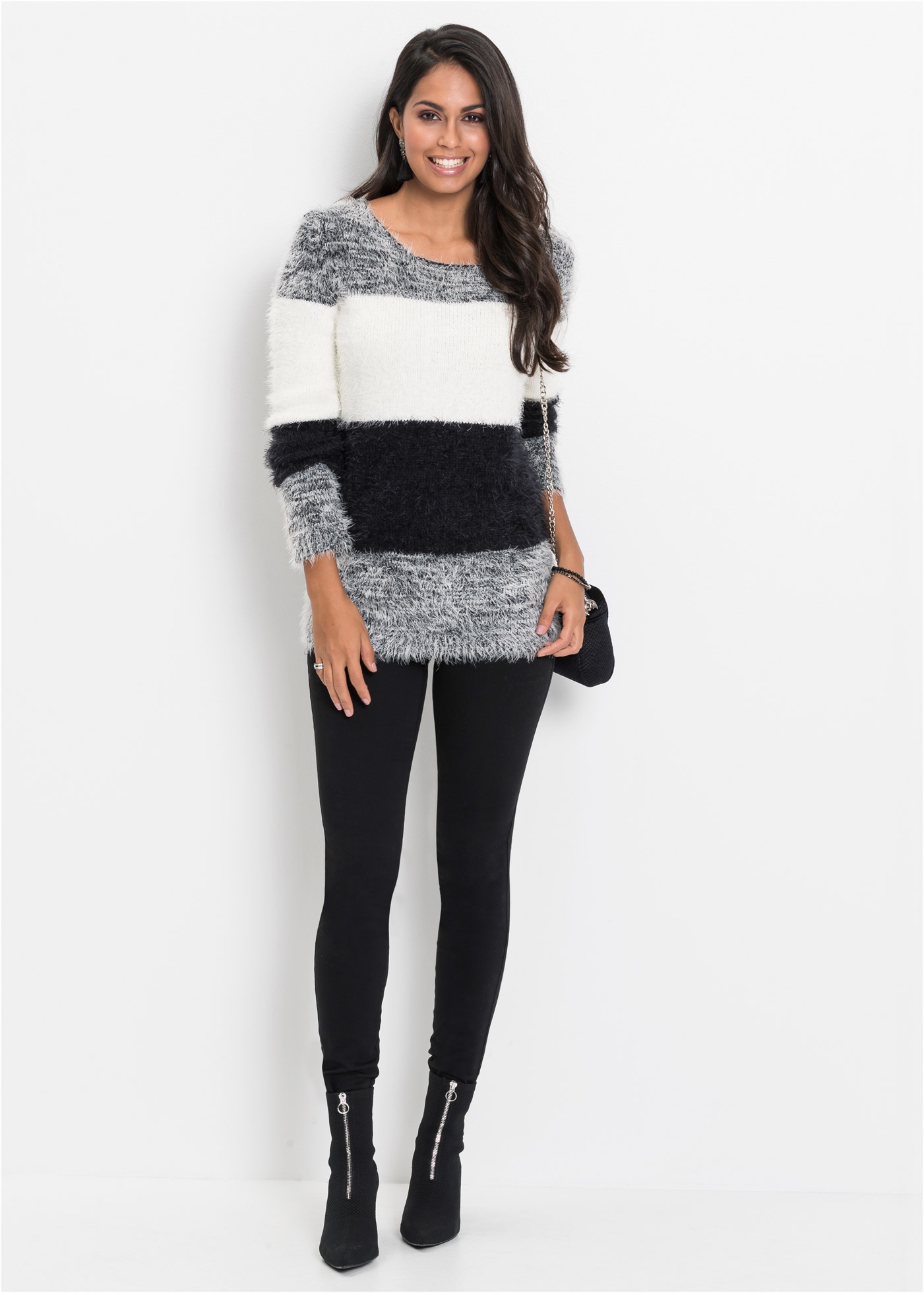 Bonprix Grobstrick Sweater Black/White Size XL 3