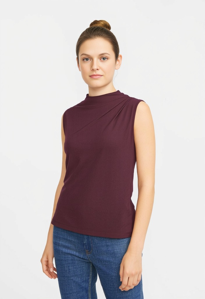 pieces Stehkragenshirt "PCMADISON SL DRAPED TOP NOOS BC" Materialmix, slim günstig online kaufen