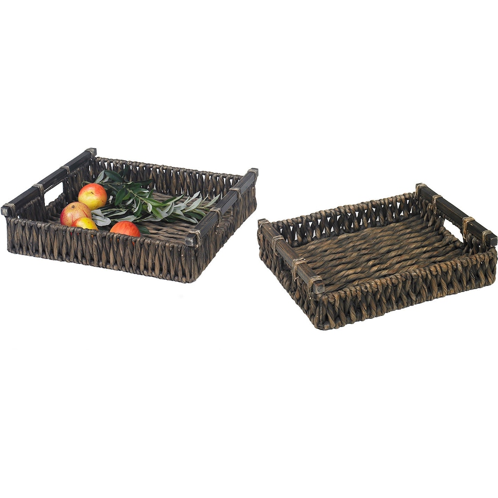 ARTRA Tablett »Tablett LIA M+S aus Wasserhyazinthe Braun mit Holzgriff«, (Set, 2 tlg.)