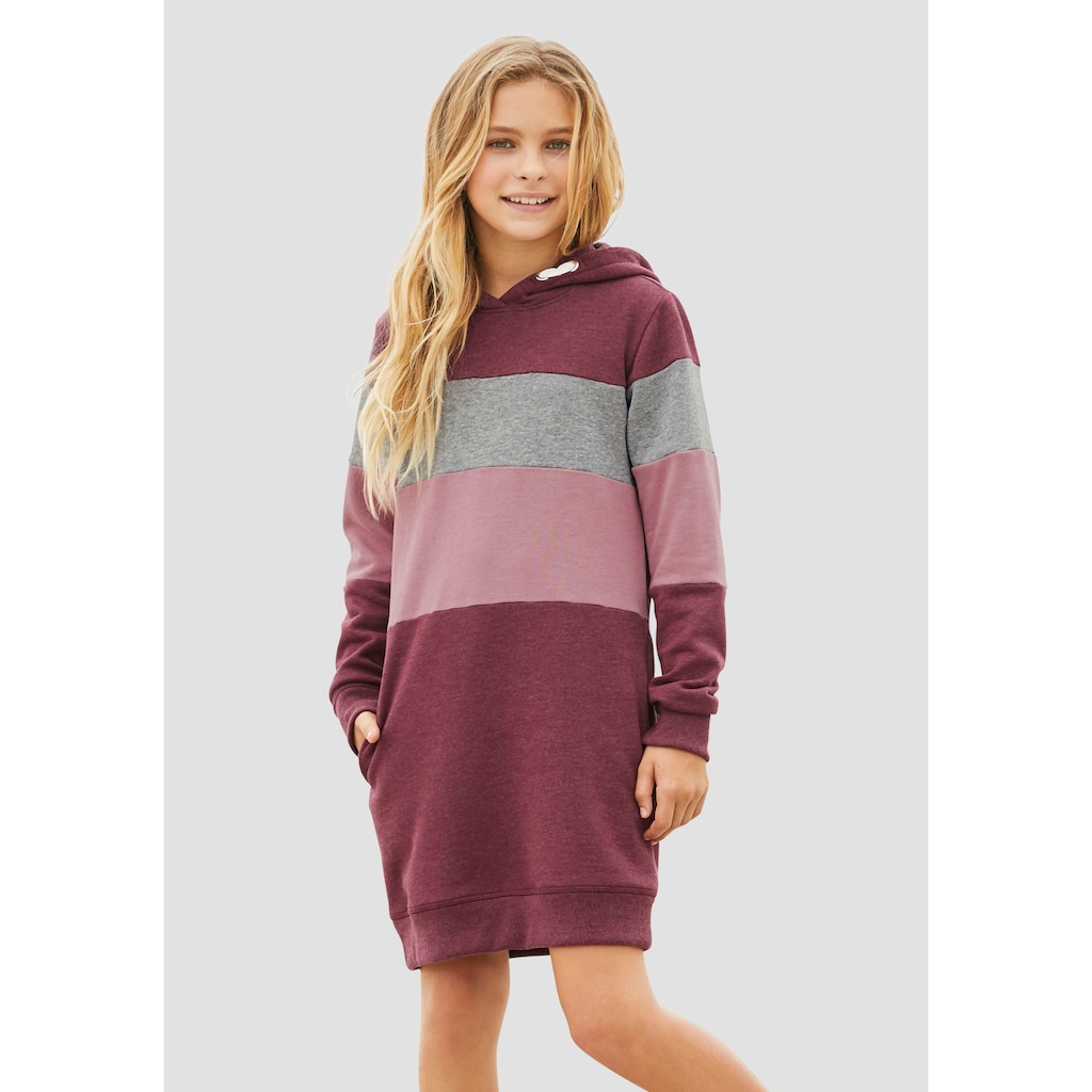 KIDSWORLD Sweatkleid, mit Kapuze und Colorblocking