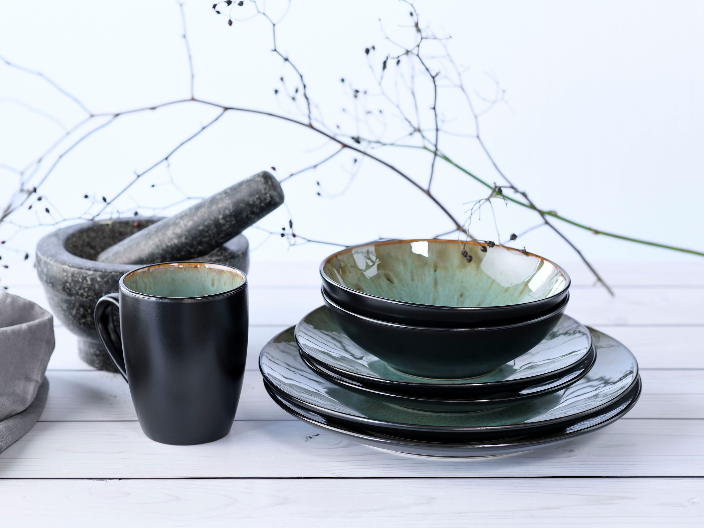 CreaTable Kombiservice »Jawa«, (Set, 16 tlg.), Reaktivglasur, jedes Stück ein Unikat