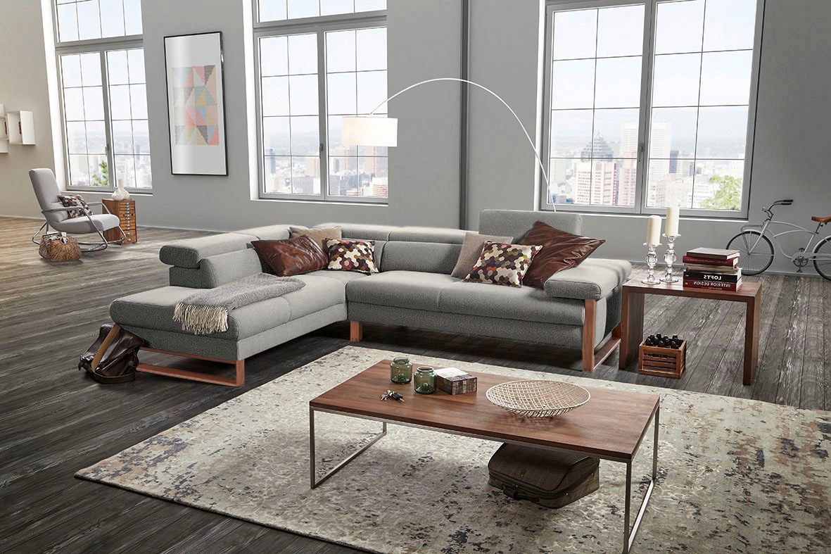 W.SCHILLIG Ecksofa "finn, Designsofa mit tollem Sitzkomfort, bequem, L-Form" German Design Award 2016, Fußgestell Nussbaum natur, Breite 281 cm