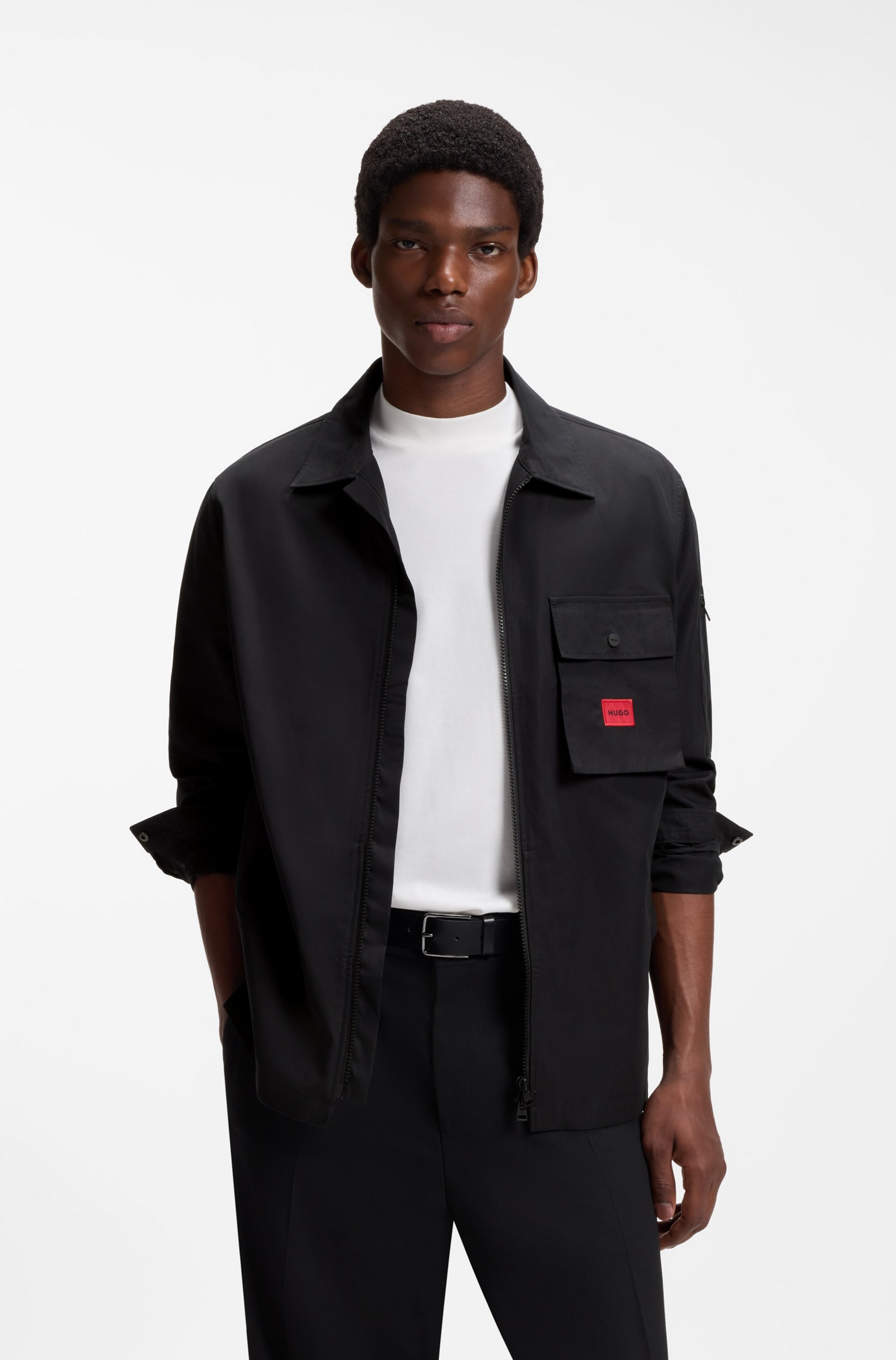 HUGO Langarmhemd "Emmond" Oversize Fit, 2-Wege-Zipper, Baumwoll-Mix