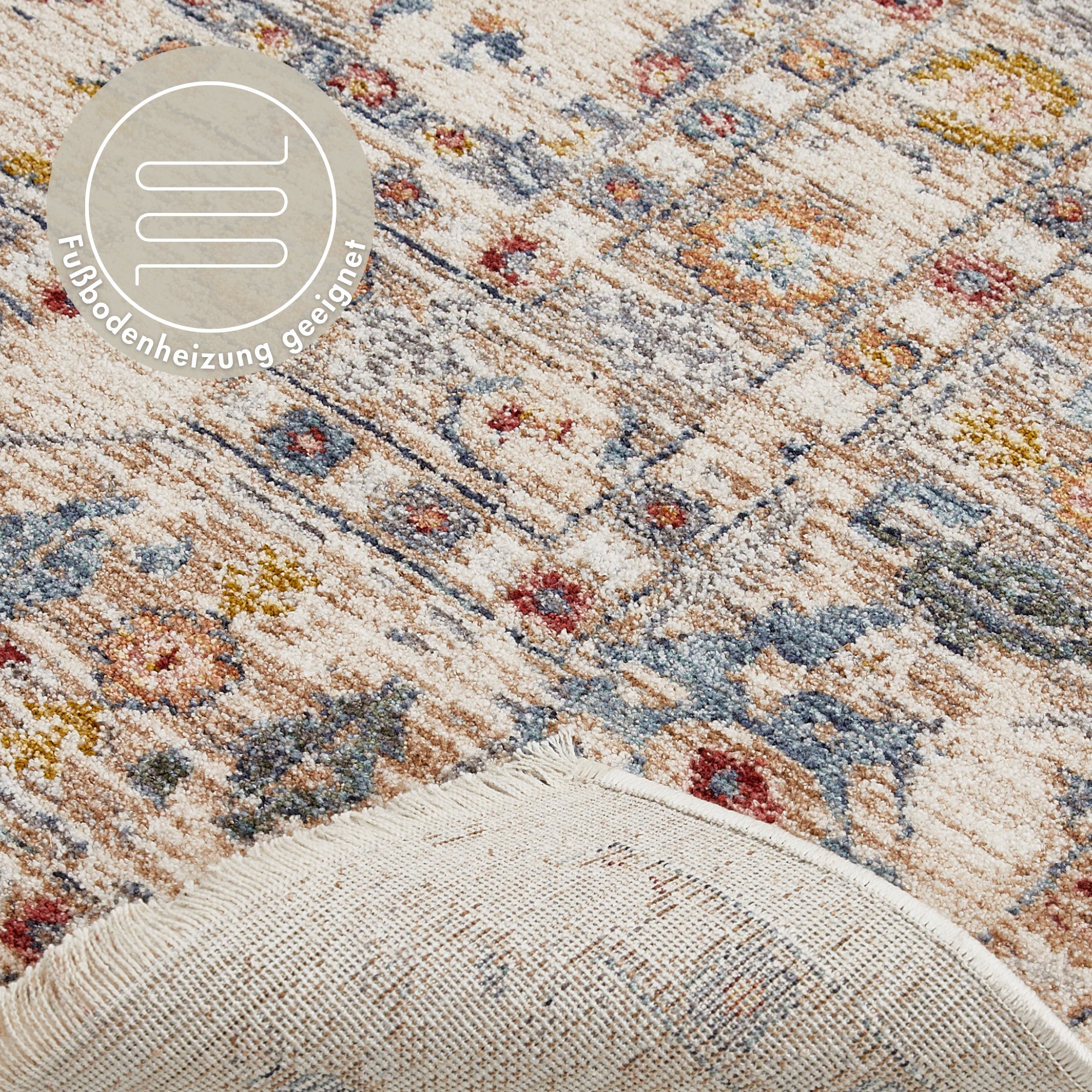 LUXOR living Teppich »Rocco«, rechteckig, 11 mm Höhe, Vintage-Look, florales Design, mit Fransen, Wohnzimmer, Schlafzimmer