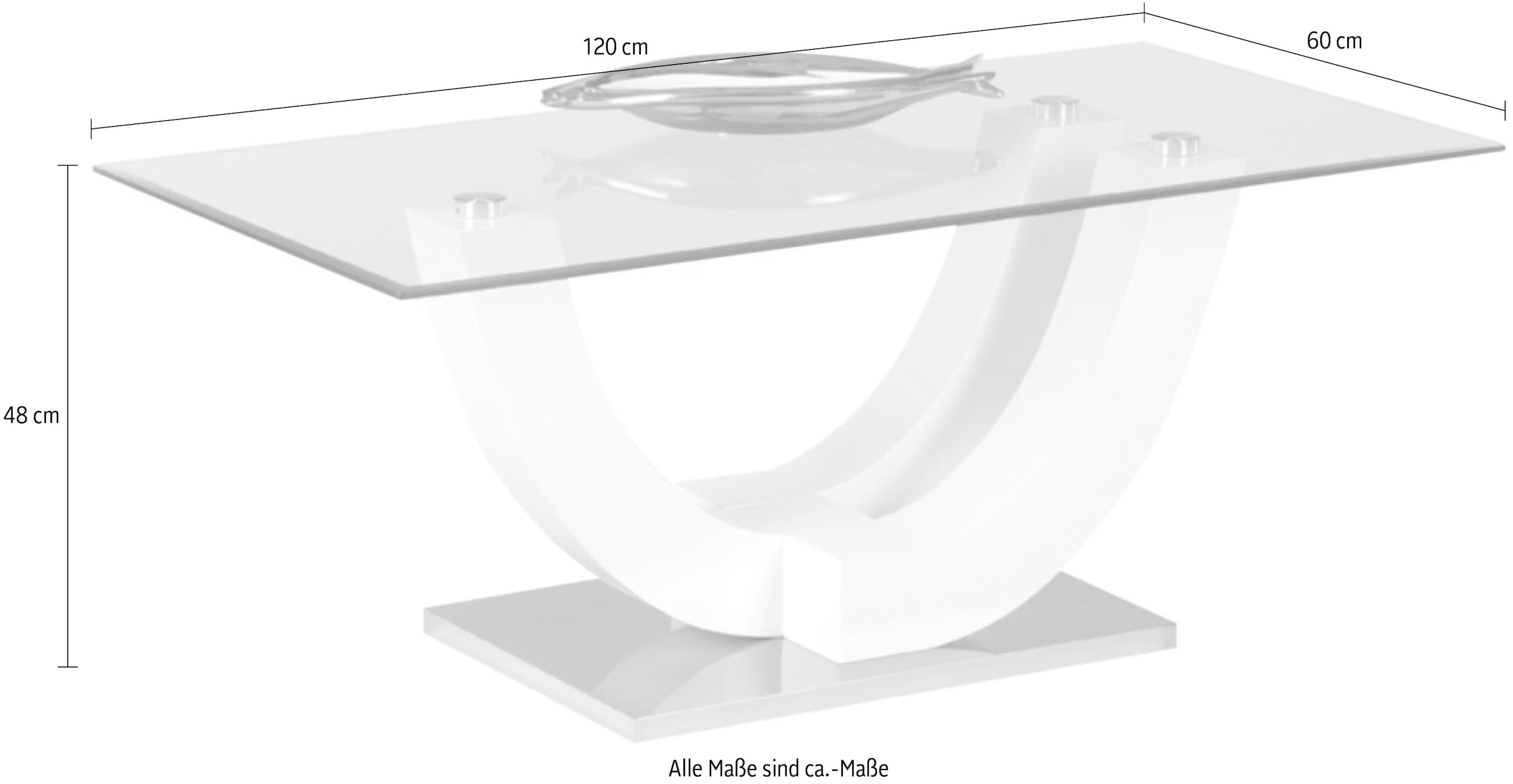 Stolkom Couchtisch »Swing Glastisch, Wohnzimmertisch mit Glas, BxHxT 120x48x60 cm«, Sicherheitsglas 8mm stark, Gestell U-förmig in weiß hochglanz lackiert