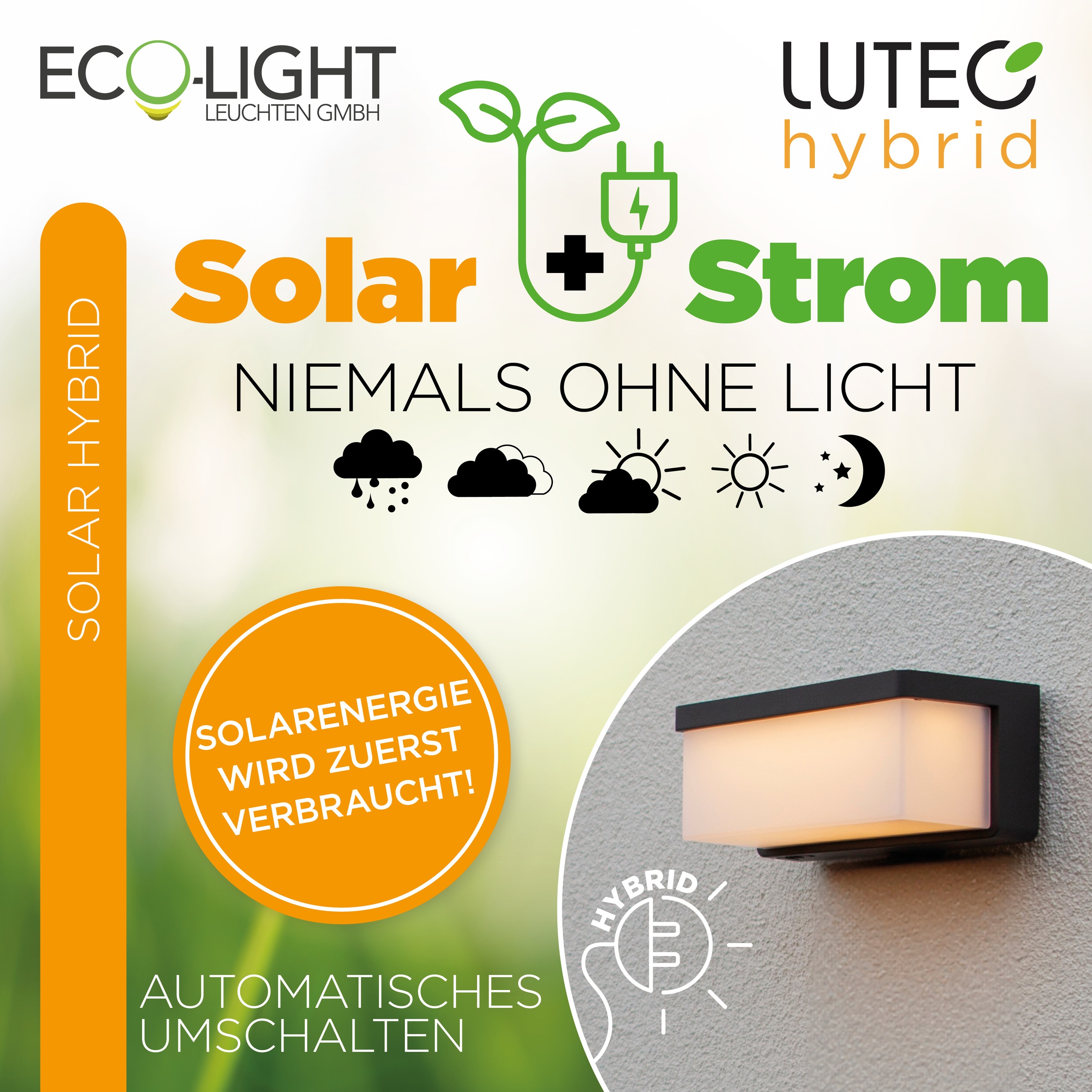 LUTEC LED Solarleuchte »LED-Solarleuchte ZELNA, Hybrid«, 1 flammig, Leuchtmittel LED-Board | LED fest integriert, Solar-Hybrid
