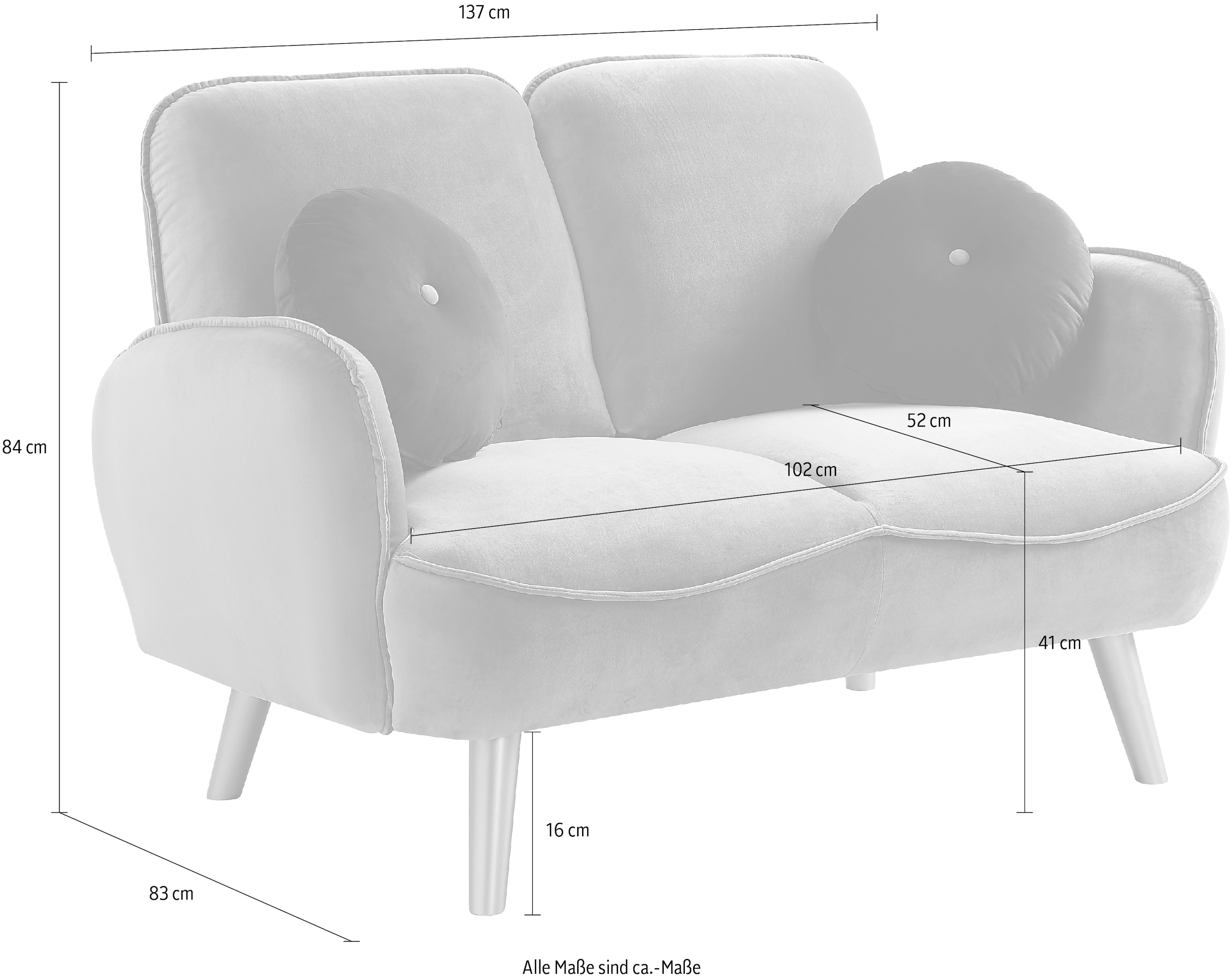 ATLANTIC home collection 2-Sitzer »Ben«, mit Welleunterfederung,inkl. 2 Dekokissen, goldenen Massivholzfüßen