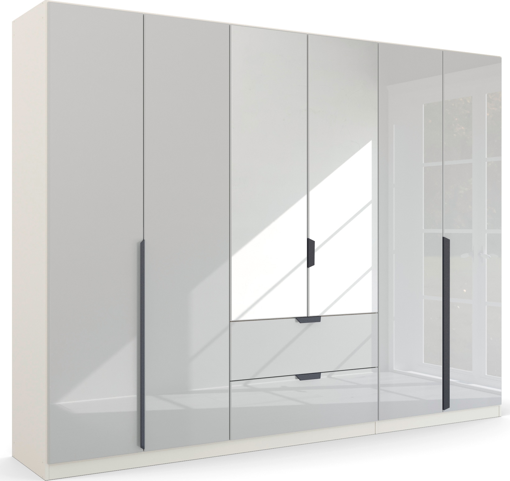 rauch Drehtürenschrank "Kleiderschrank Schrank Garderobe Ankleide MODERN BY QUADRA SPIN" Breiten: 181/226/271 cm, Höhe 210 cm, mit Spiegel und hochwertiger Glasfront, Stangengriff MADE IN GERMANY