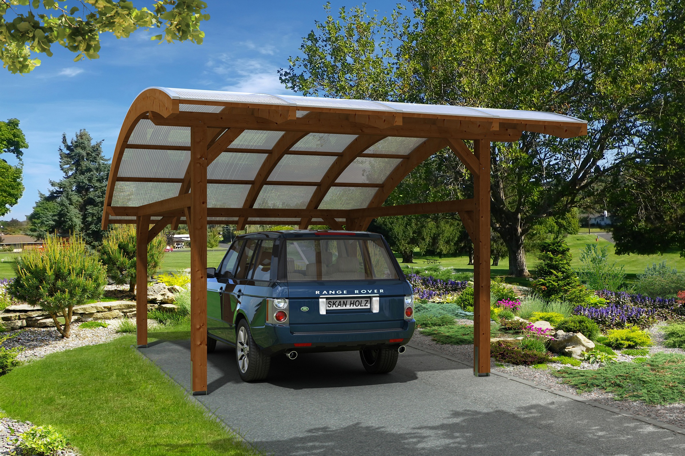 Skanholz Einzelcarport »Schwaben«, Leimholz-Fichte, 320 cm, Nussbaum, 434x630cm