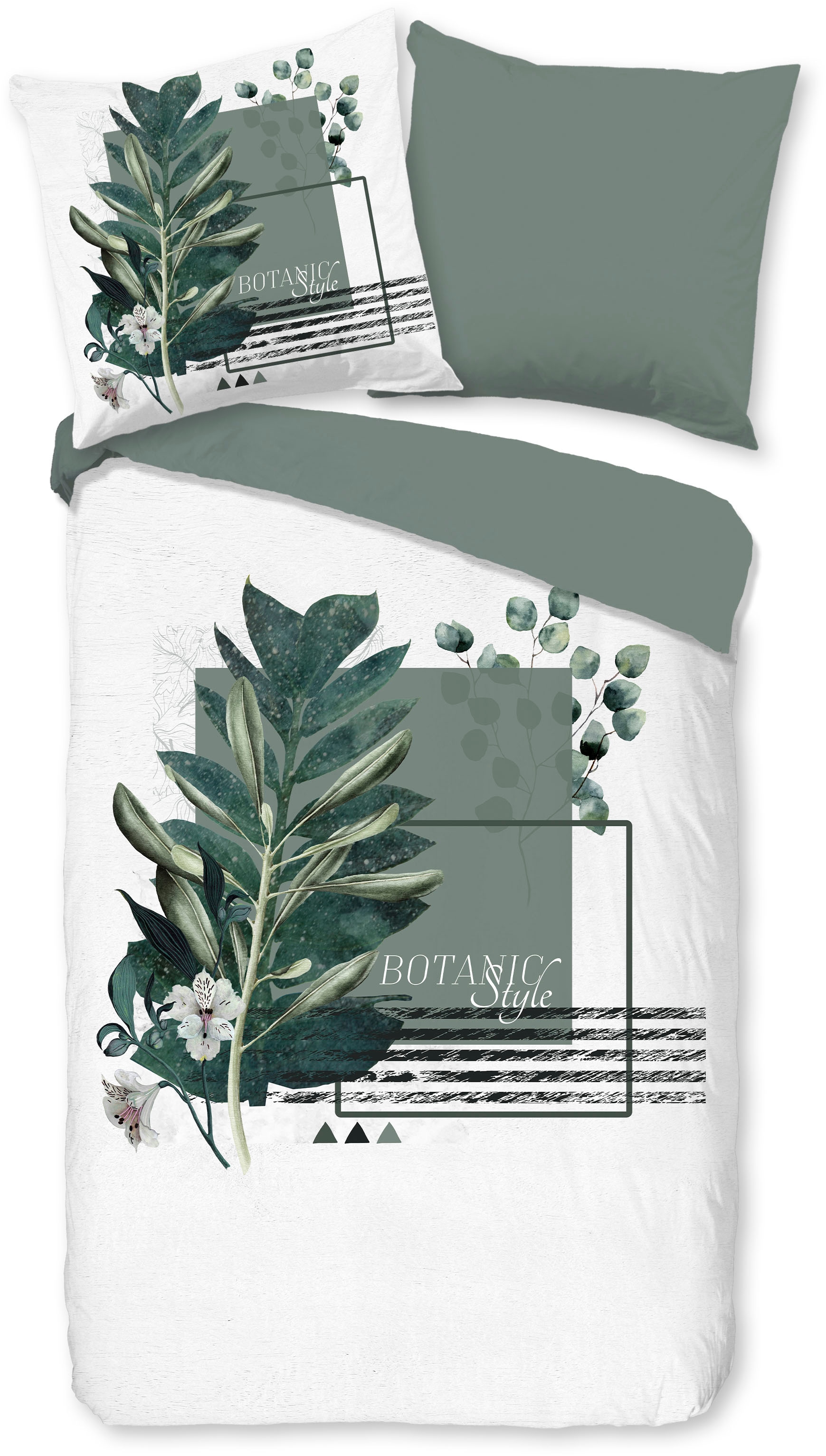 PURE luxury collection 1100000002199 "Green Boho" 3 Stk. Mikrofaser, Pflegeleicht, Weich, Reißverschluss, Wendeoptik, Boho