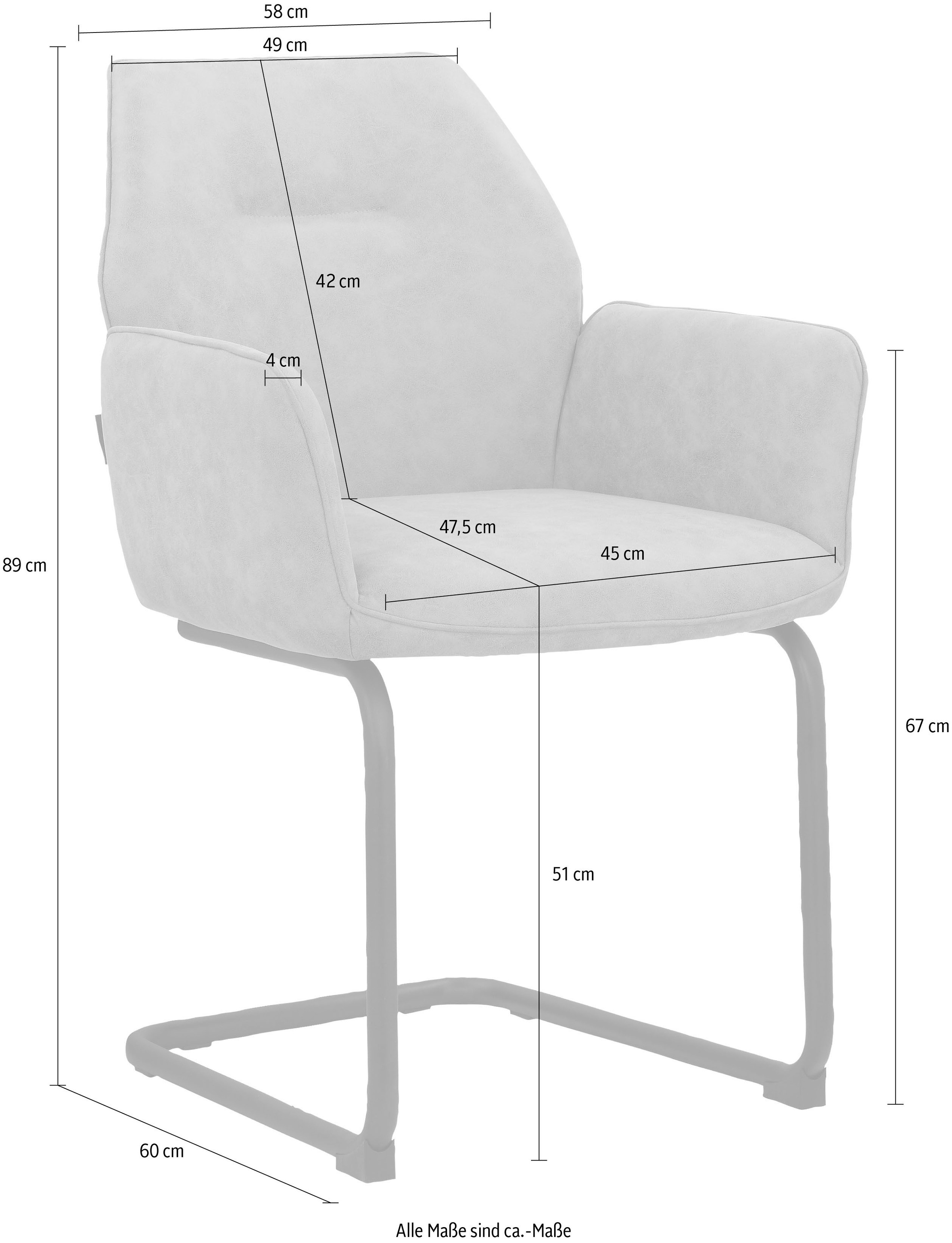 Places of Style Armlehnstuhl »Ginevra«, 2 St., Microfaser, Sitz und Rücken gepolstert, mit Gestell aus Metall, Sitzhöhe 51 cm