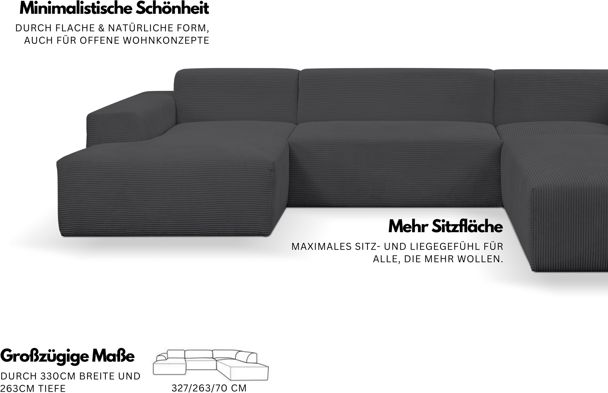 Thumbnail - WERK2 Wohnlandschaft "Zeus viel Platz, Breite 330cm, modern und zeitlos, U-Form" Curvy Trend Wohnlandschaft mit urbaner ...