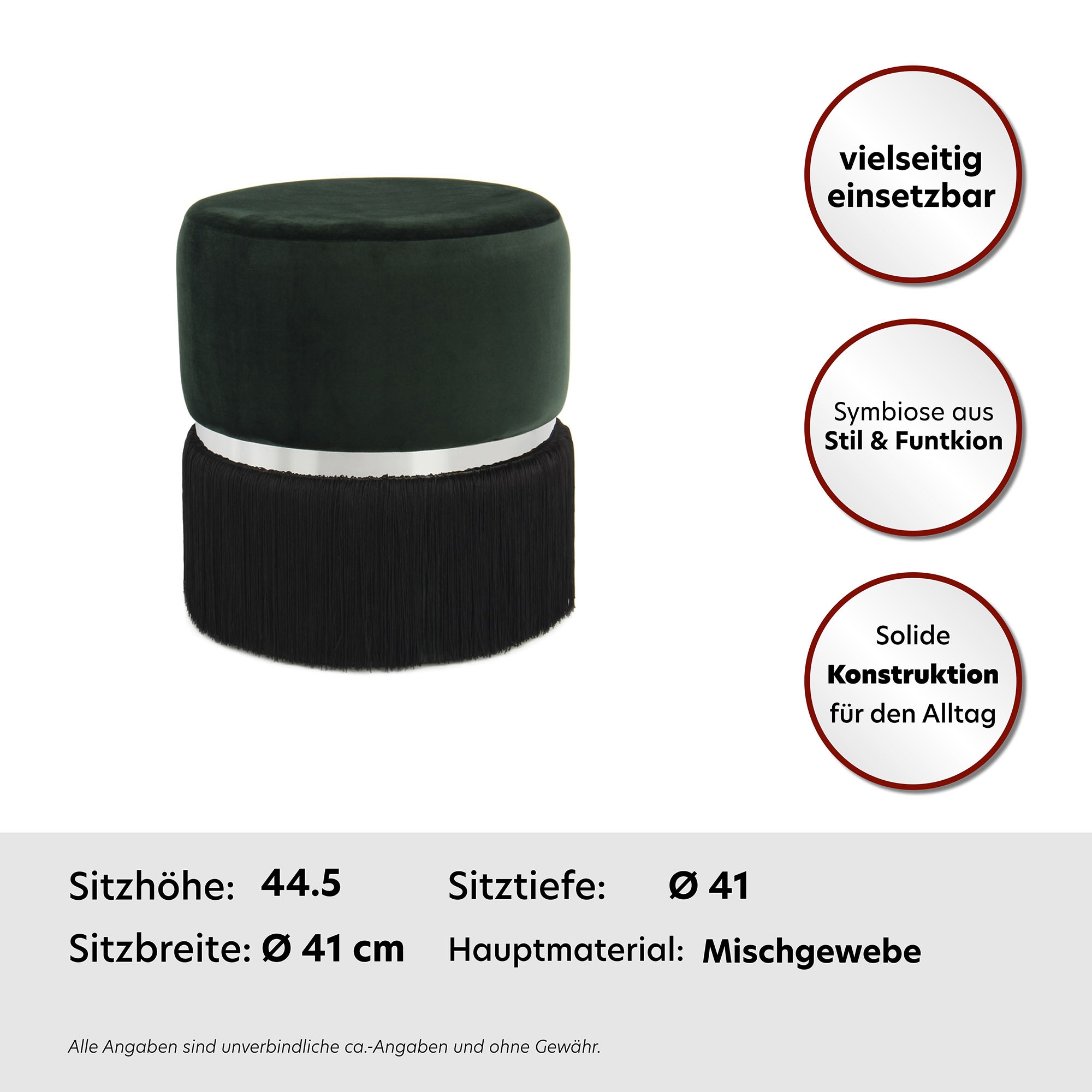 Kayoom Sitzhocker »Hocker Rebecca 825, Sitzpouf in runder Form,mit samtigem Bezug«, (1 St.), pflegeleicht, modern, vielseitig verwendbar, Sitzfläche gepolstert