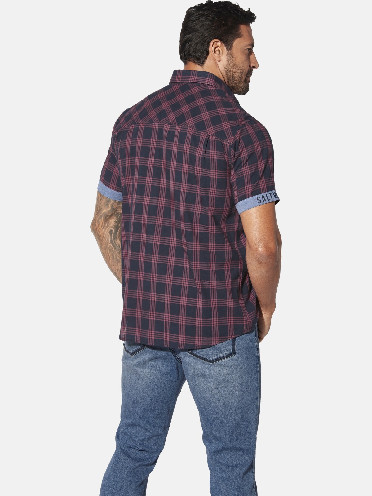 Jan Vanderstorm Teoper Men's Short Sleeve Shirt Dark Blue Checkered 5XL 3