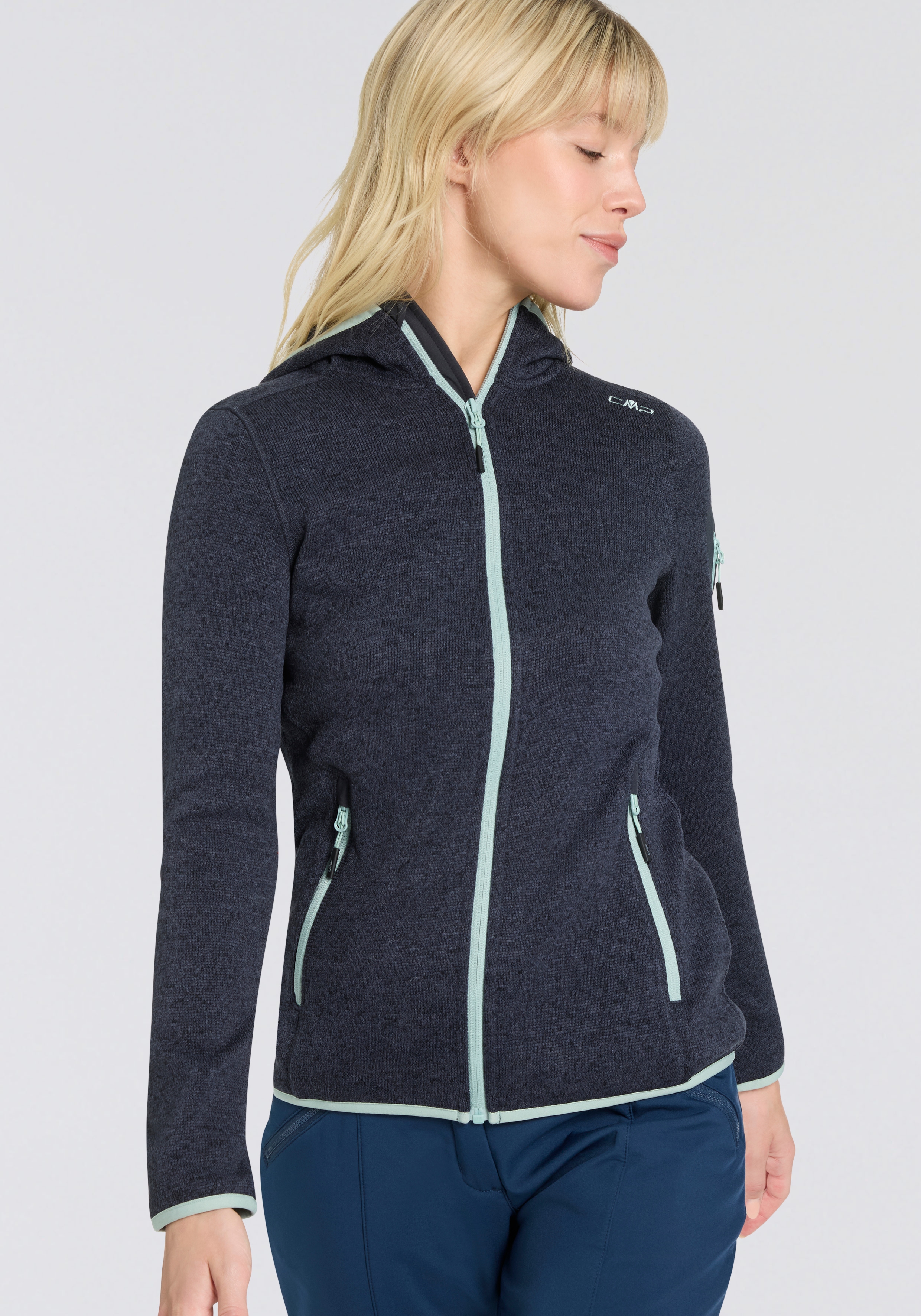CMP 1100000002199 "KNITTED MELANGE HOODY WOMAN HOODY JACKET" mit Kapuze mit Reißverschlusstaschen, atmungsaktiv, schnell trocknend