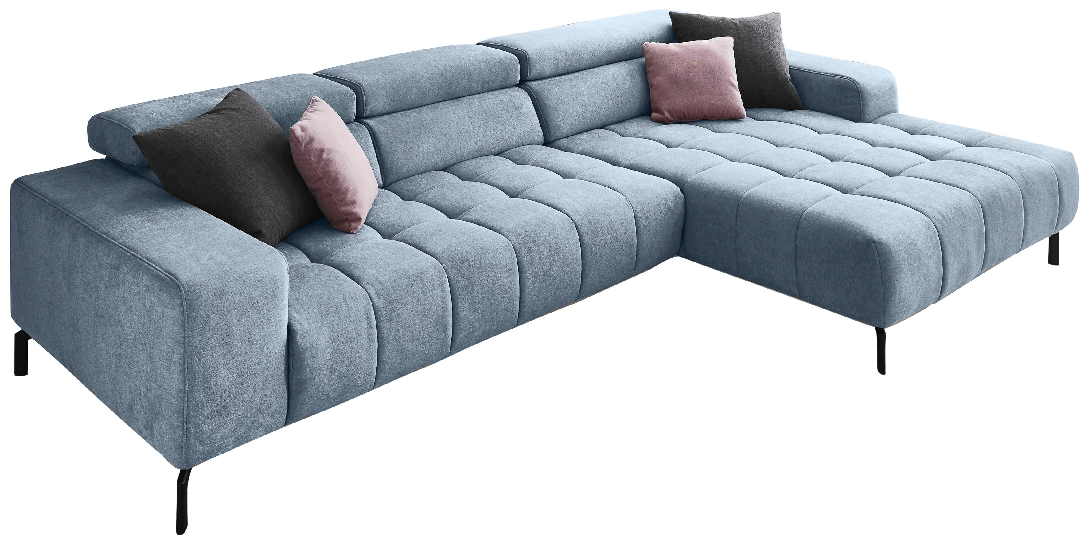 Die PlanBar Ecksofa "MP-IN18022 L-Form" mit Kopfteilverstellung & Zierkissen, optional Sitztiefenverstellung