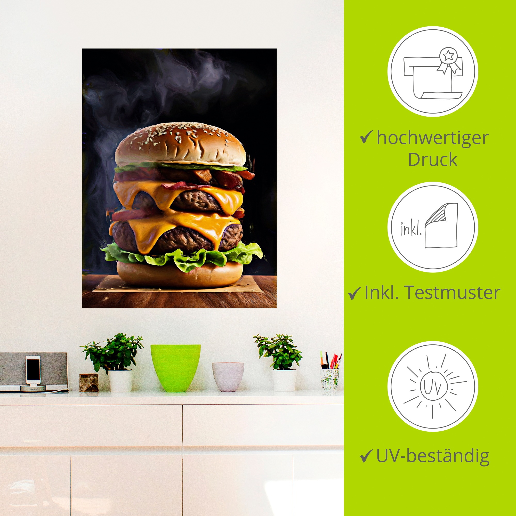 Wandbild ARTLAND "Monster Burger", farbe bild(er): farbig, B:45cm H:60cm, Bilder, als Alubild, Leinwandbild, Poster, Wandaufkleber in verschied. Größen 2