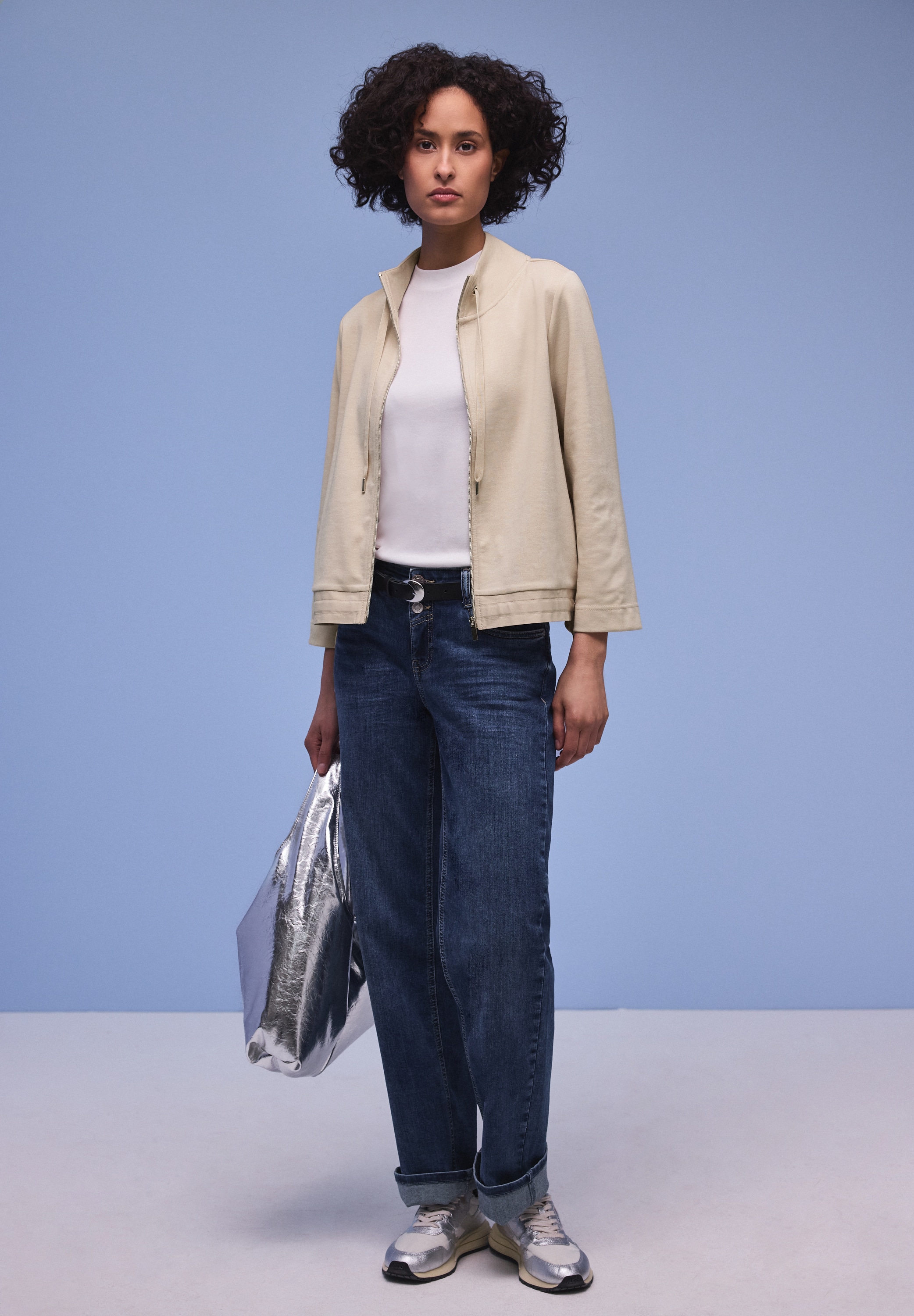 STREET ONE Sweatjacke 3/4-Arm mit Stehkragen und Kordelzügen