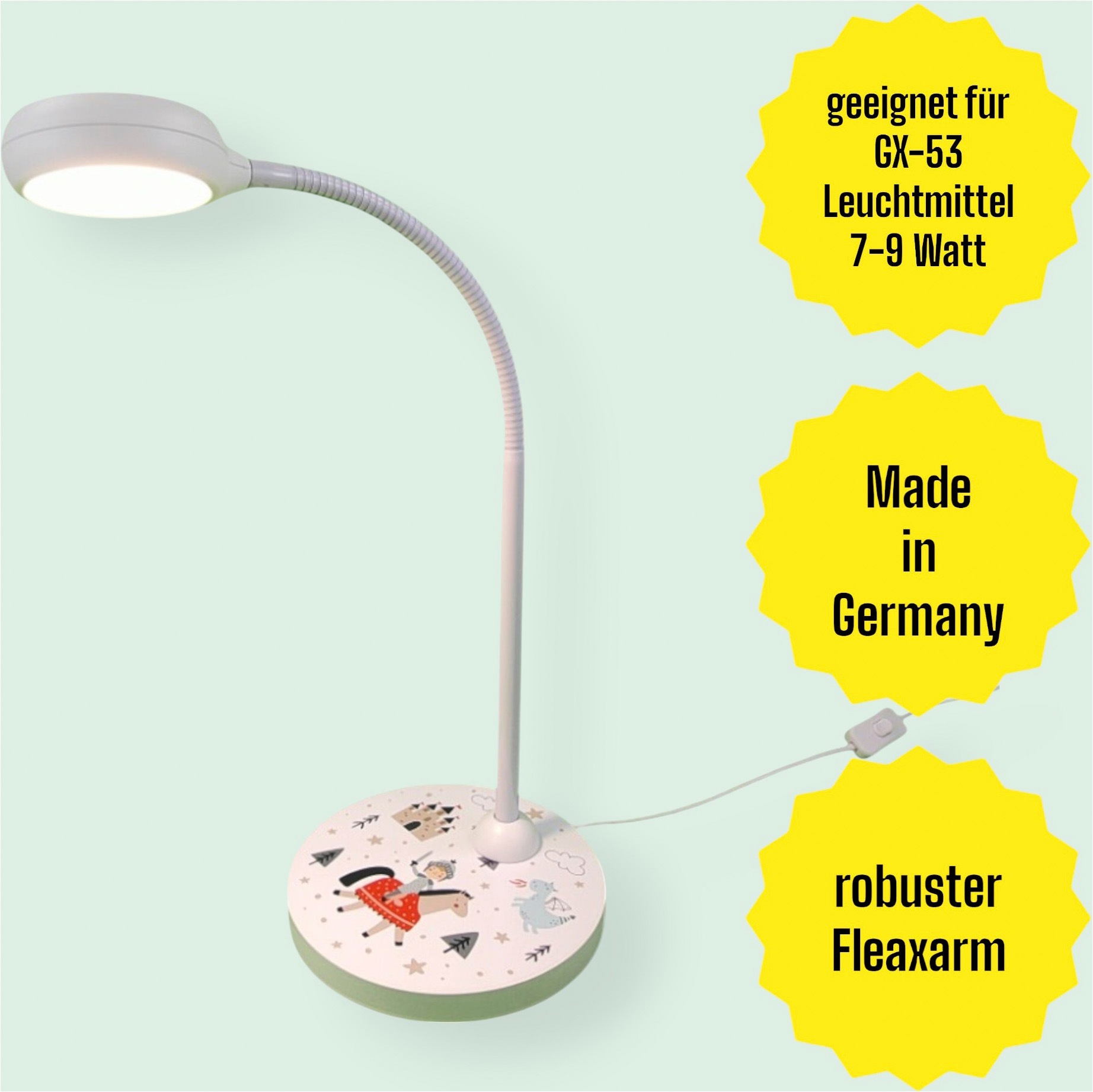 niermann Schreibtischlampe »Kinderlampe mit Motiv "Ritter Theo", Kinderzimmer« GX53 1 Stk. flexibel verstellbarer Leuchtenarm, Made in Germany