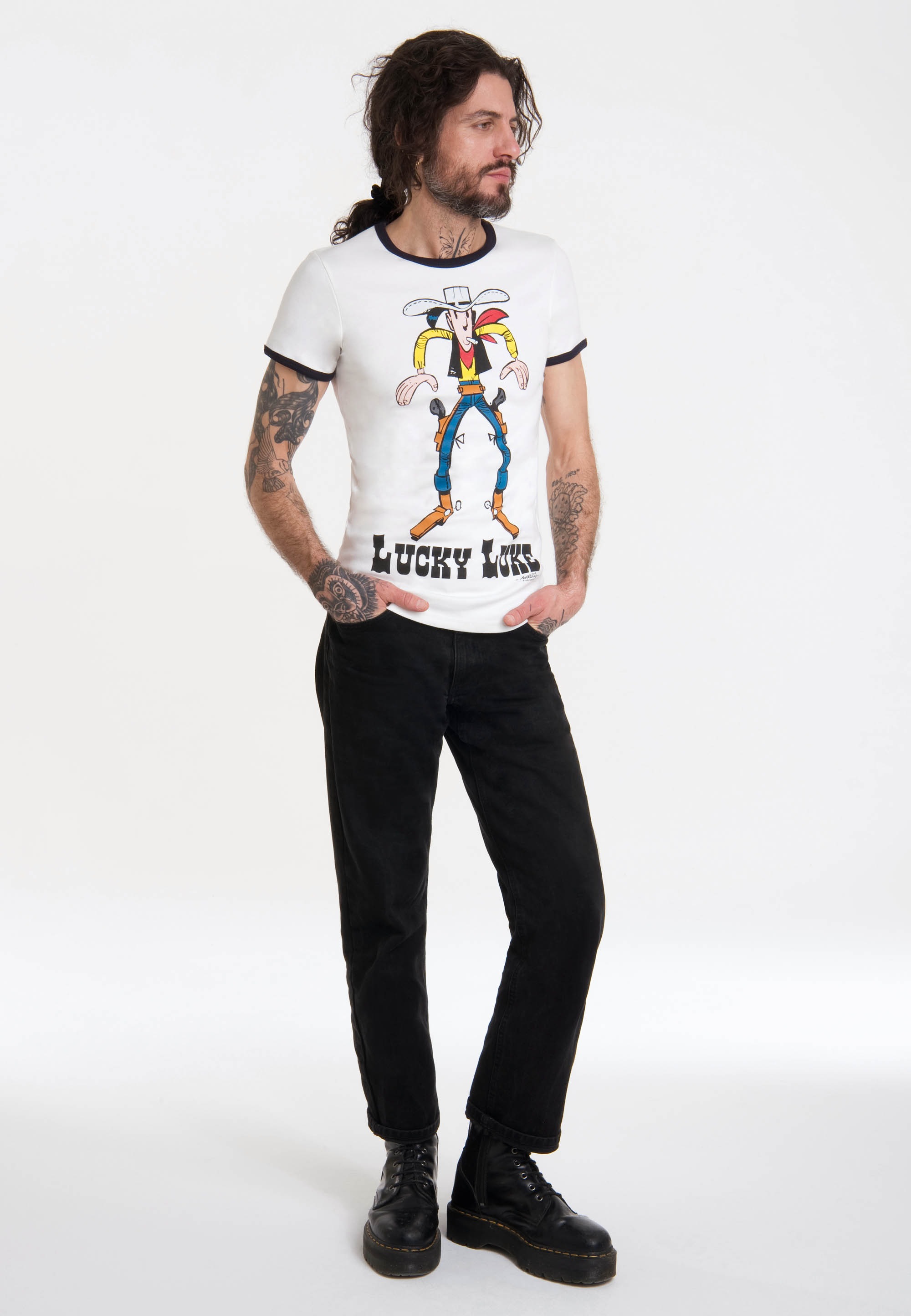 LOGOSHIRT T-Shirt »Lucky ▷ | Bündchen Luke«, mit farblich abgesetzten BAUR bestellen