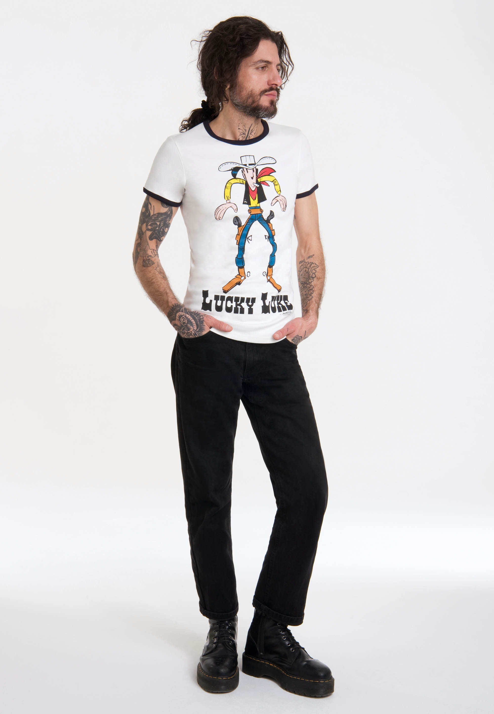 LOGOSHIRT T-Shirt "Lucky Luke", mit farblich abgesetzten Bündchen günstig online kaufen