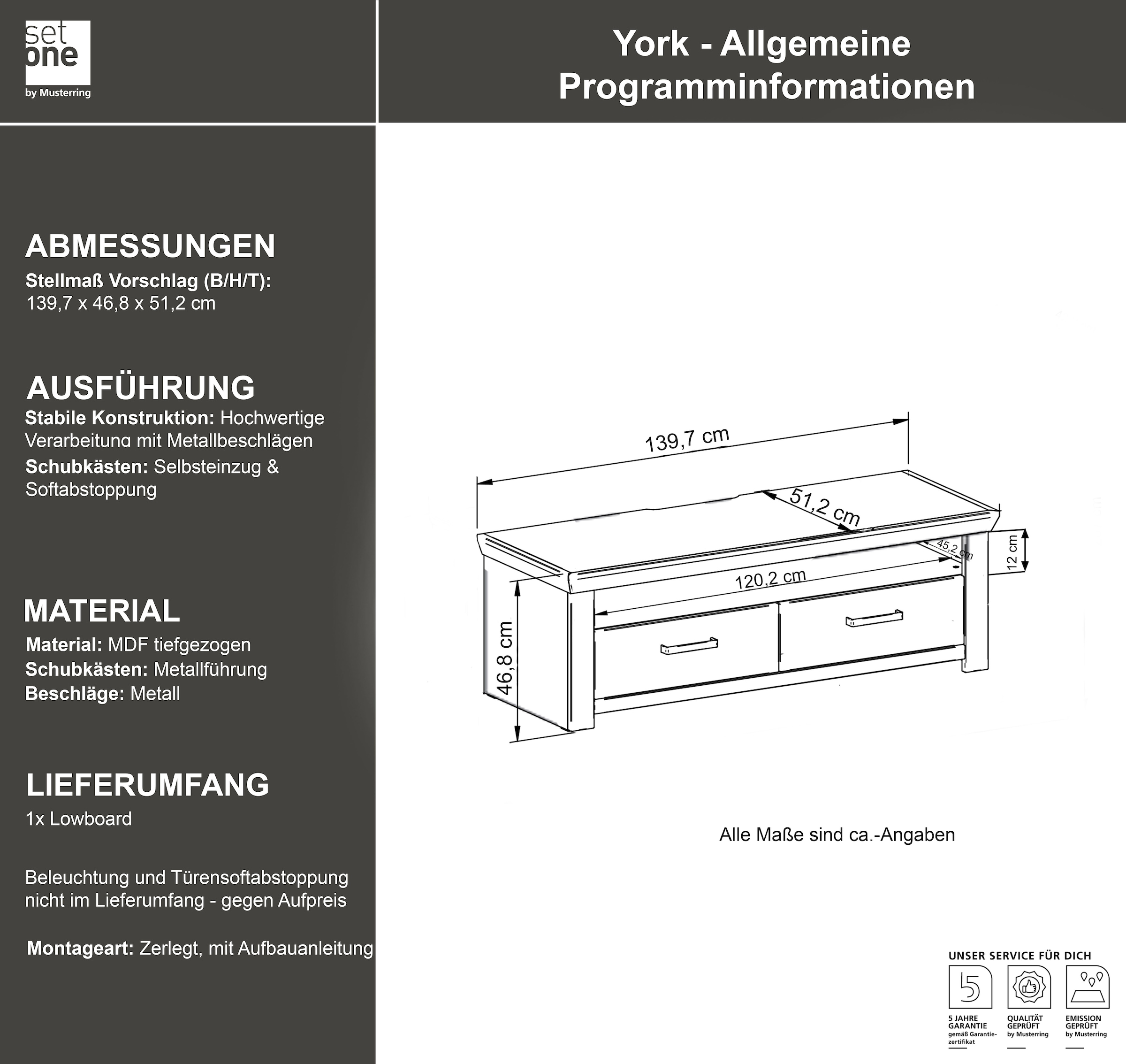 set one by Musterring Lowboard »York«, Typ 31, mit 2 Schubkästen, Beleuchtung optional, Breite 140 cm