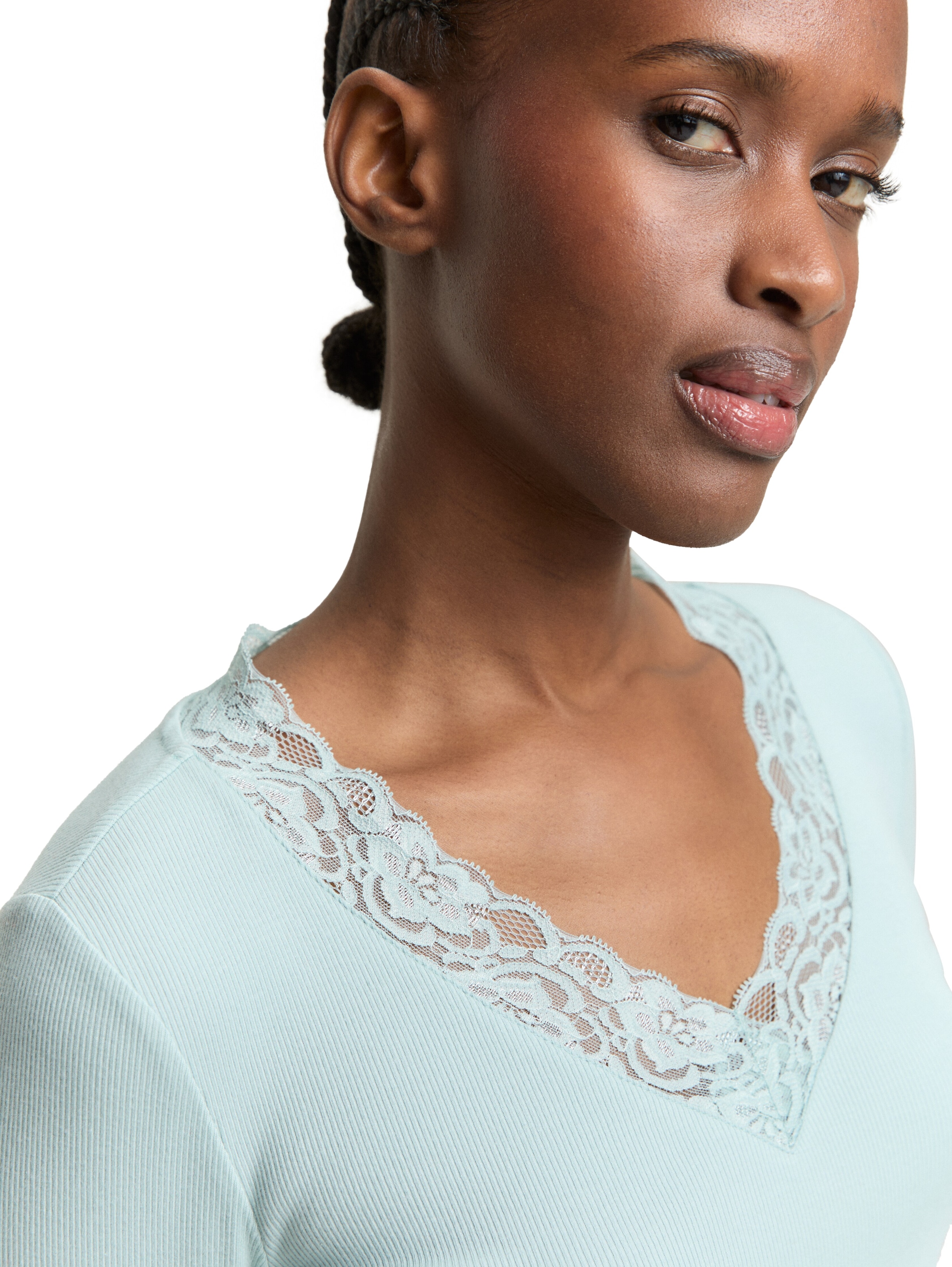 TOM TAILOR Denim Langarmshirt V-Ausschnitt mit Spitze