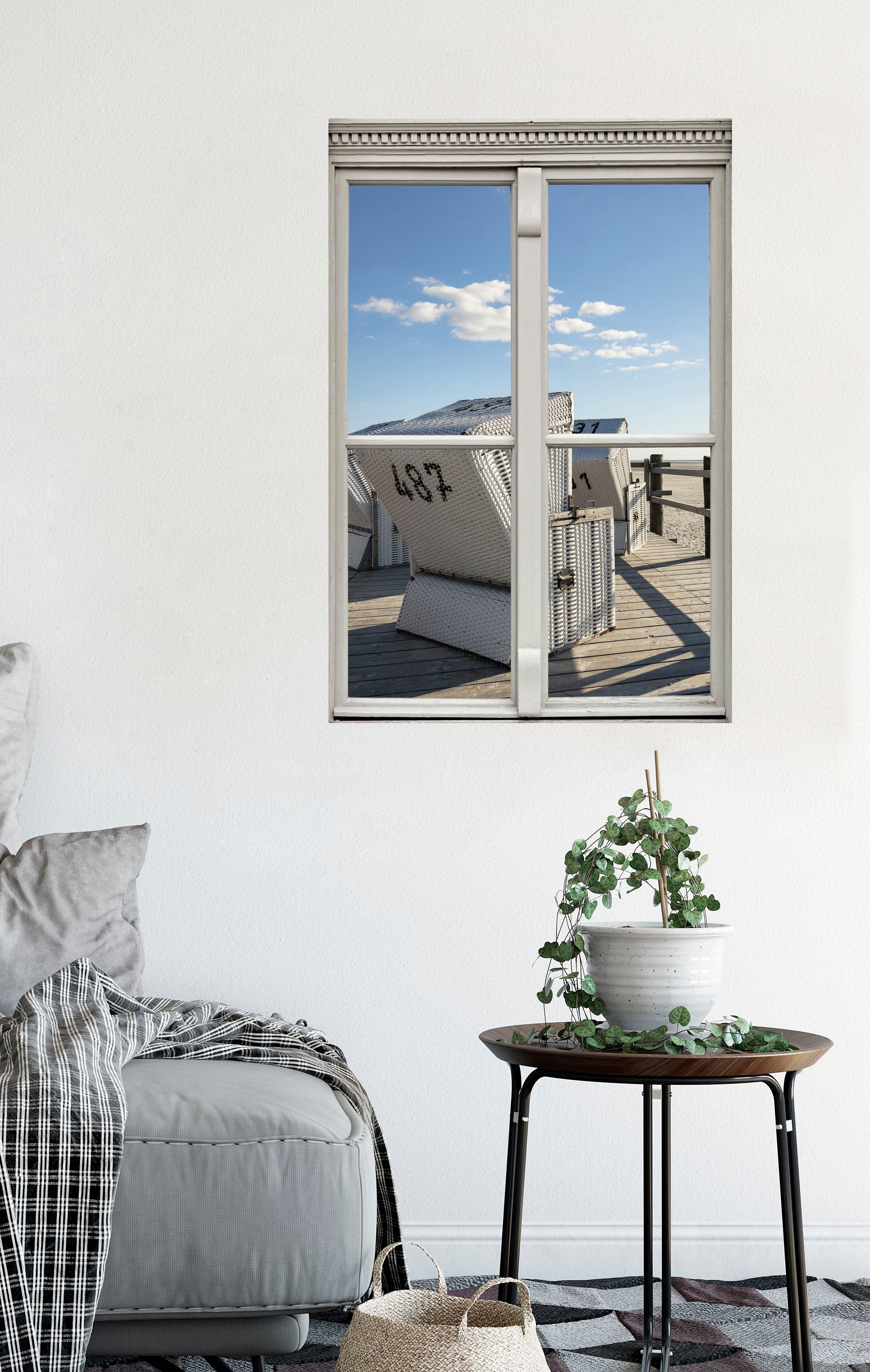 queence Wandsticker »Strandkorb«, Wandsticker, Wandbild, selbstklebend, 3D, Fenster
