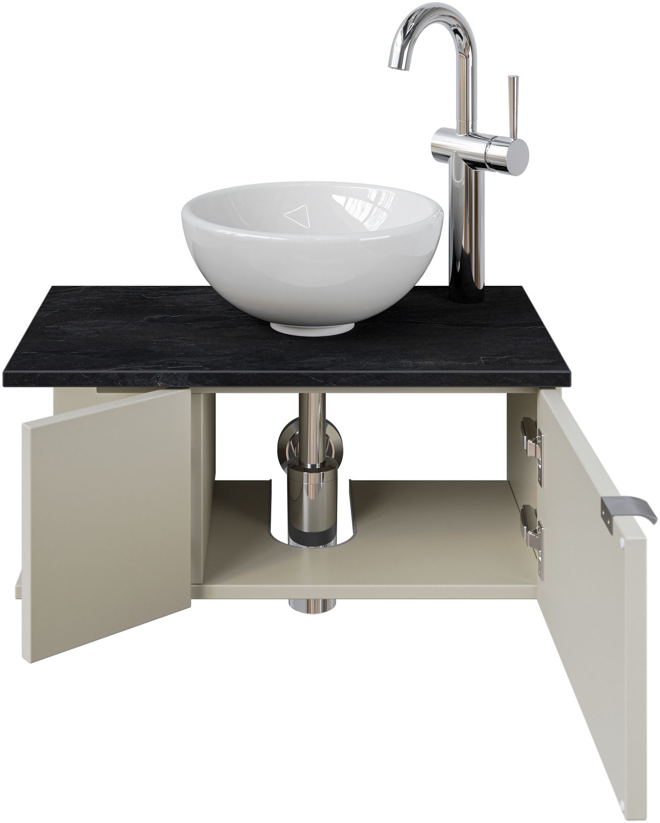 Saphir Waschtisch »Serie 6915 Waschschale mit Unterschrank für Gästebad, Gäste WC«, 61 cm mit Keramik-Aufsatzbecken, 2 Türen und 1 Fach