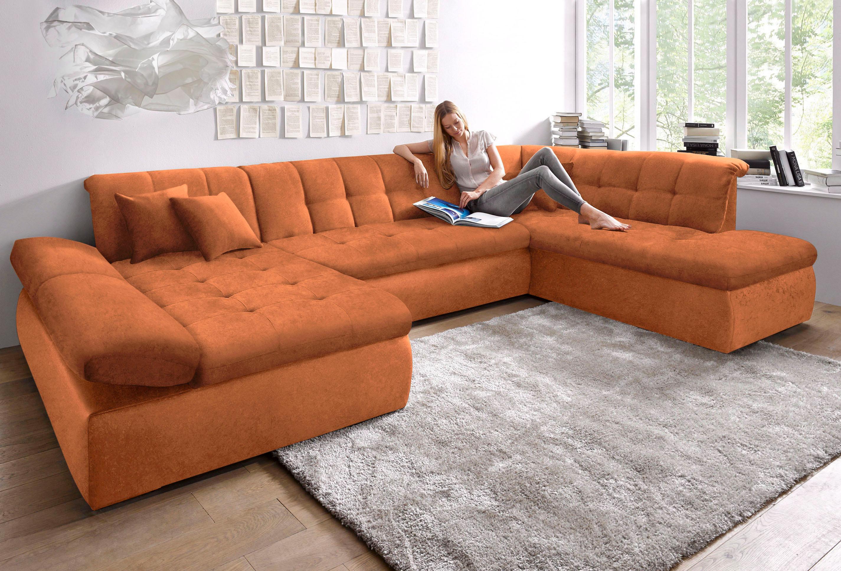 DOMO collection Wohnlandschaft "NMORIC im XXL-Format, 353x216x80 cm, inkl. Zierkissen U-Form" wahlweise mit Bettfunktion und Armlehnenverstellung