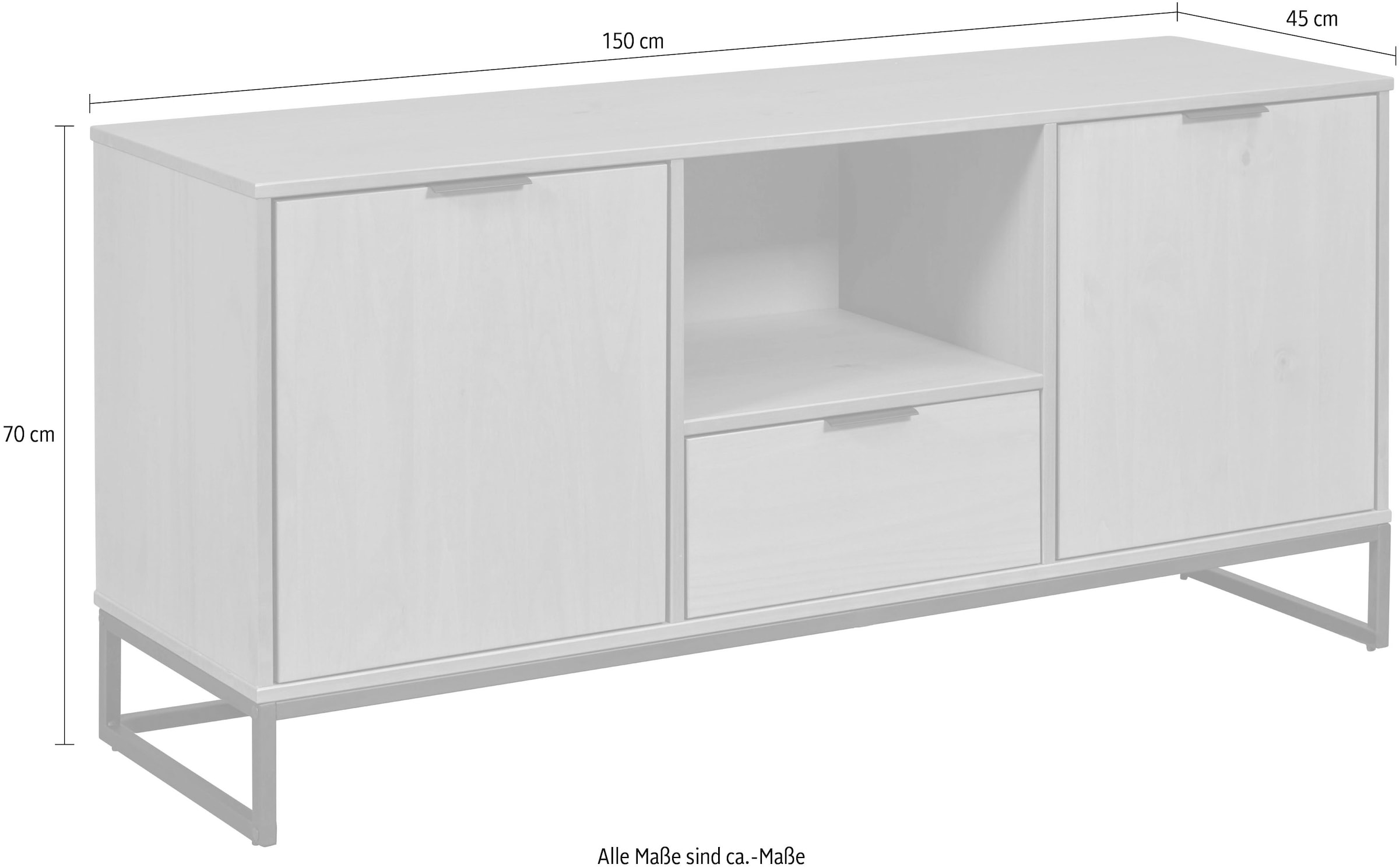 Inter Link TV-Schrank »TV Möbel Vivo« 1 Stk. tlg. Kiefer Massiv, Soft-Close, Industrial Style, BxTxH: 150 x 45 x 70 cm