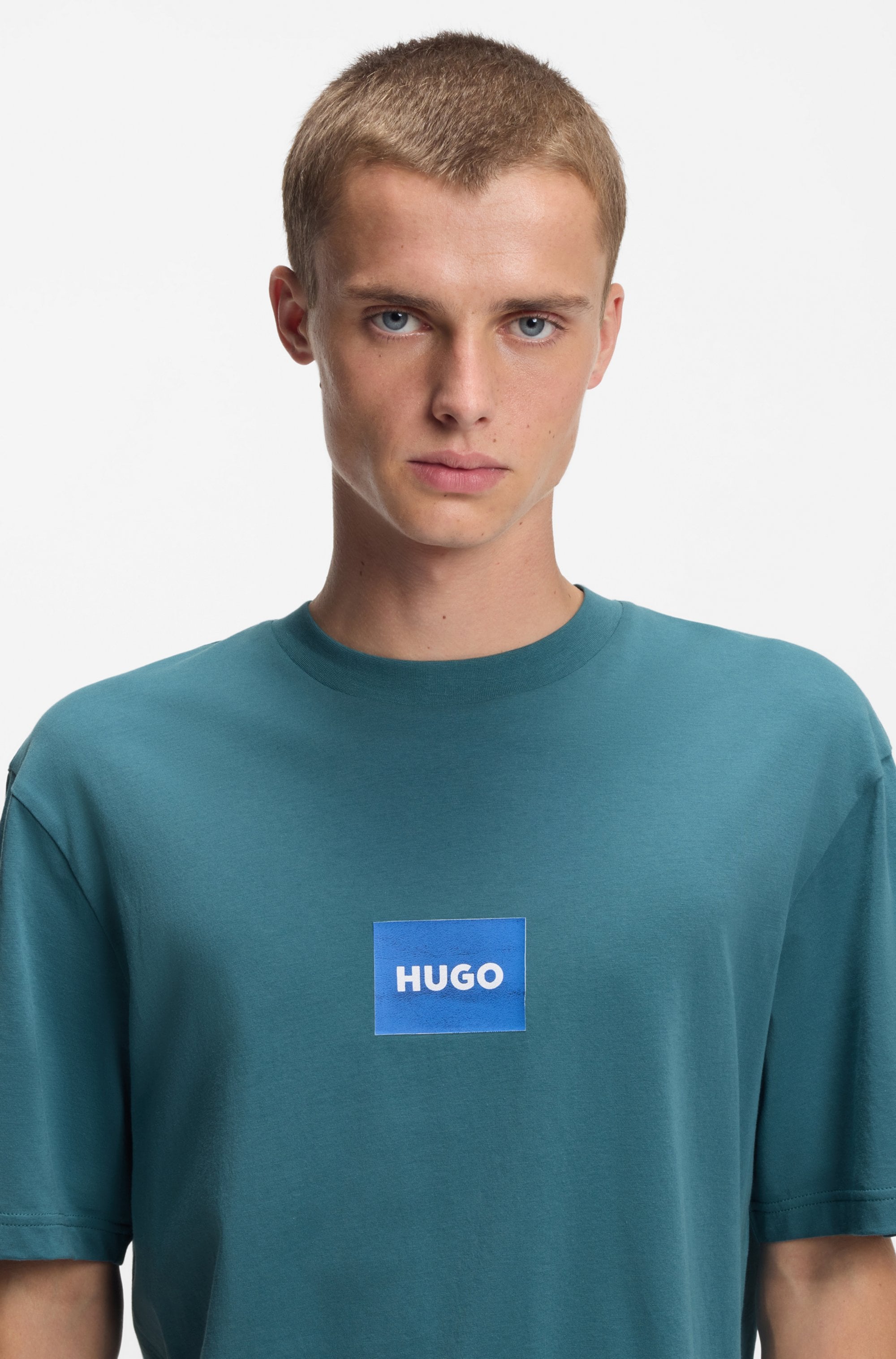 HUGO Blue T-Shirt Regular Fit, Kurzarm, Hugo-Print