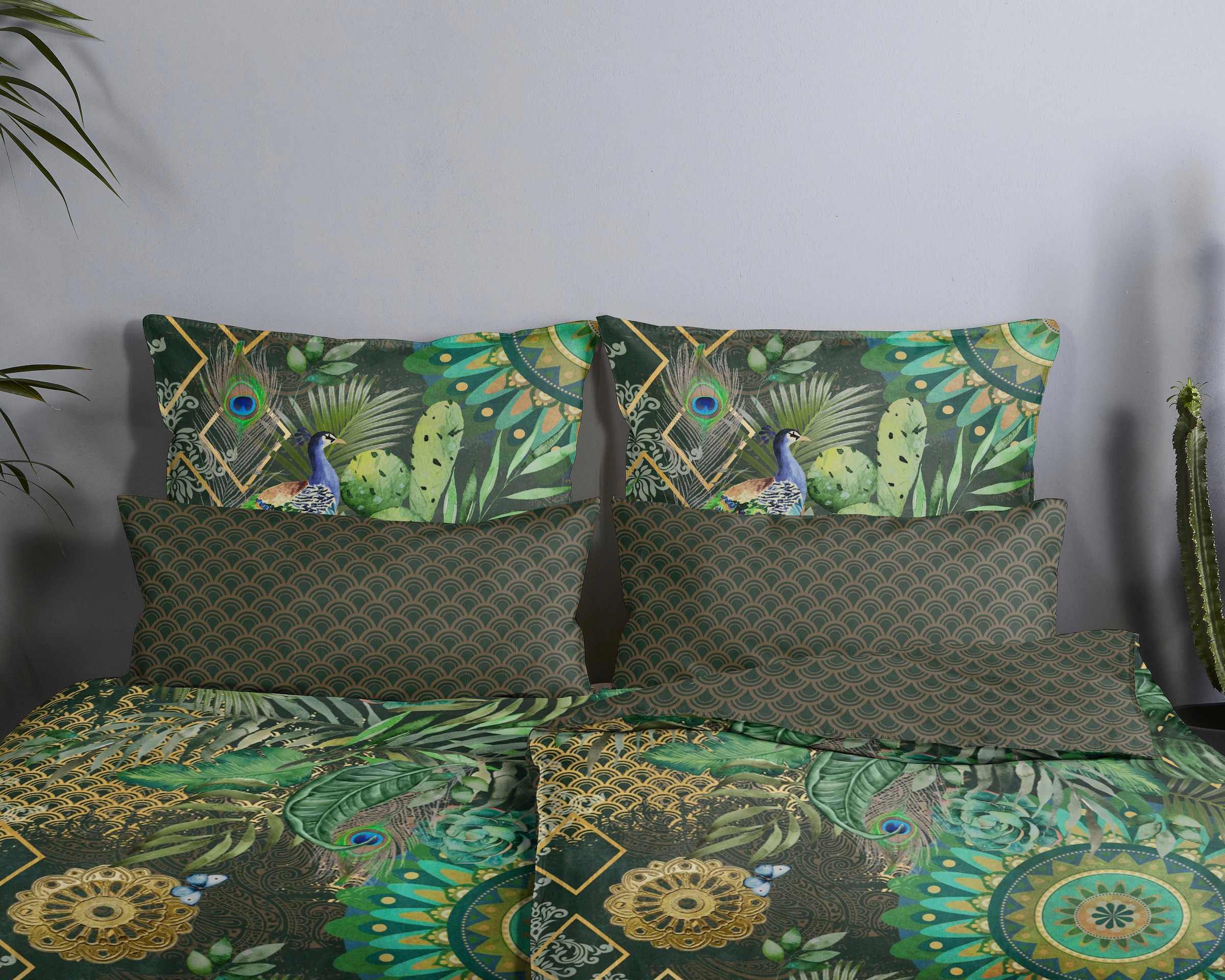 hip Wendebettwäsche »Botalia«, Mako-Satin, 135x200, Reißverschluss, Wendeoptik, Mandala, Dunkel Grün