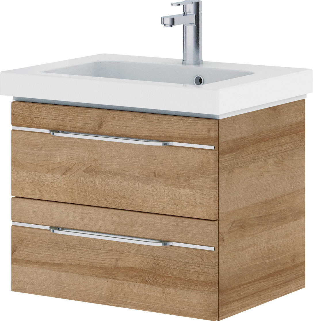 Saphir Badmöbel-Set »Balto Sprint 3-teilig, Mineralmarmor-Waschtisch mit LED-Spiegelschrank«, (4 St.), Badezimmer Set mit Unterschrank inkl Türdämpfer, 3 Türen, 3 Schubladen