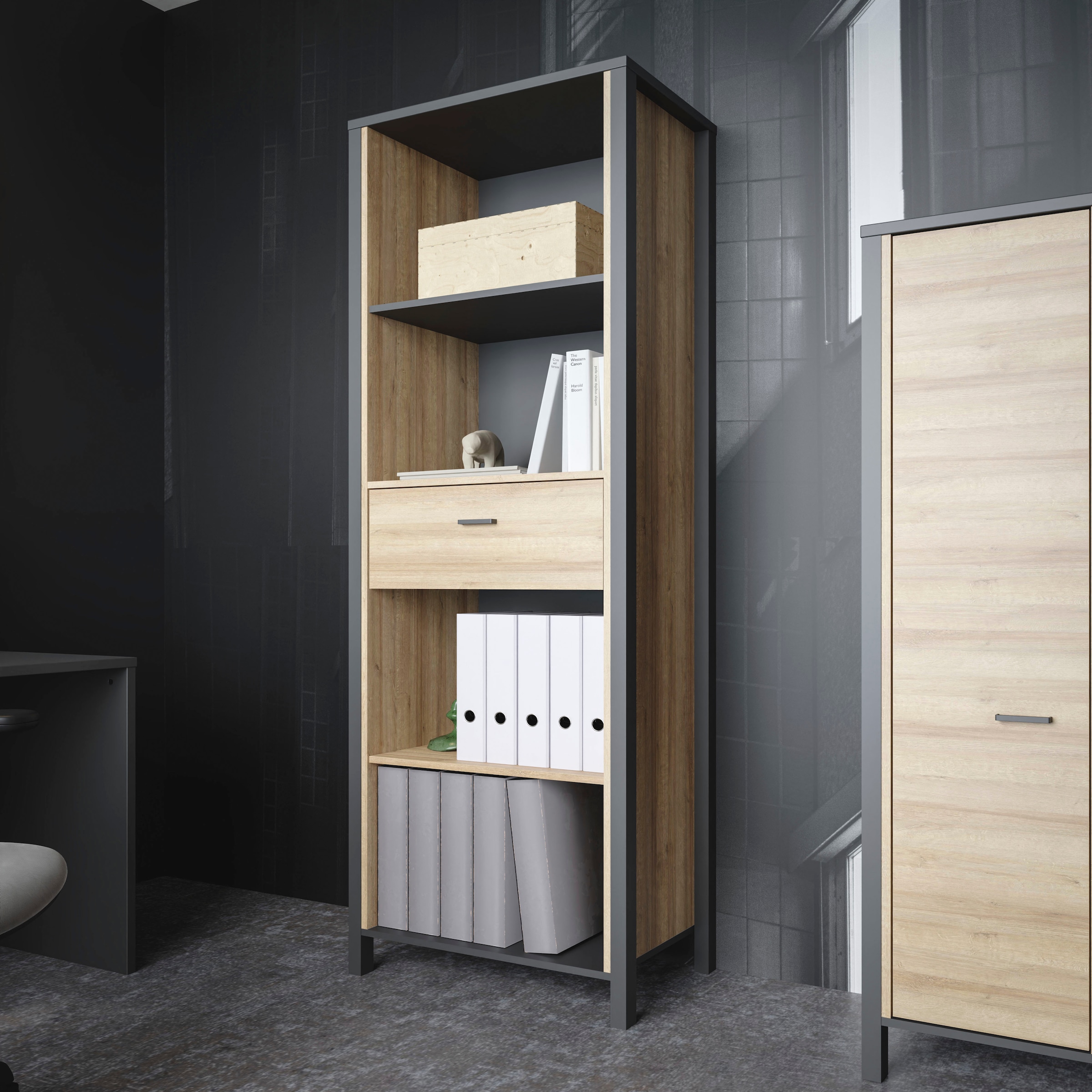 FORTE Aktenregal »High Rock«, mit Tür, 4 offene Fächer, Industrial-Stil, 65x194 cm