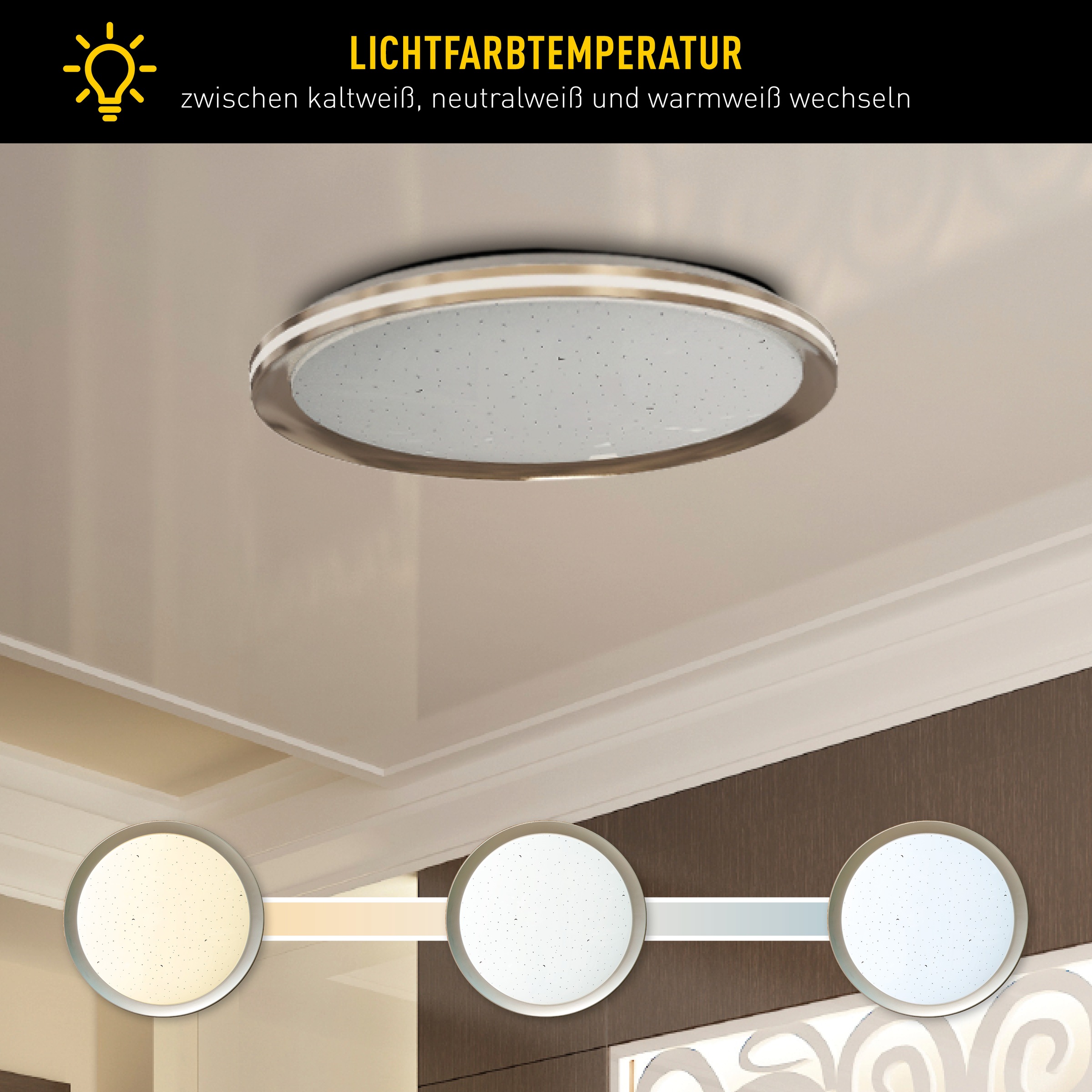 näve LED Deckenleuchte »Liebenzell« LED-Modul 1 Stk. Neutralweiß | Warmweiß CCT, Memory, Nachtlicht, Zeitschaltuhr, Sterneffekt, IR-Fernbedienung