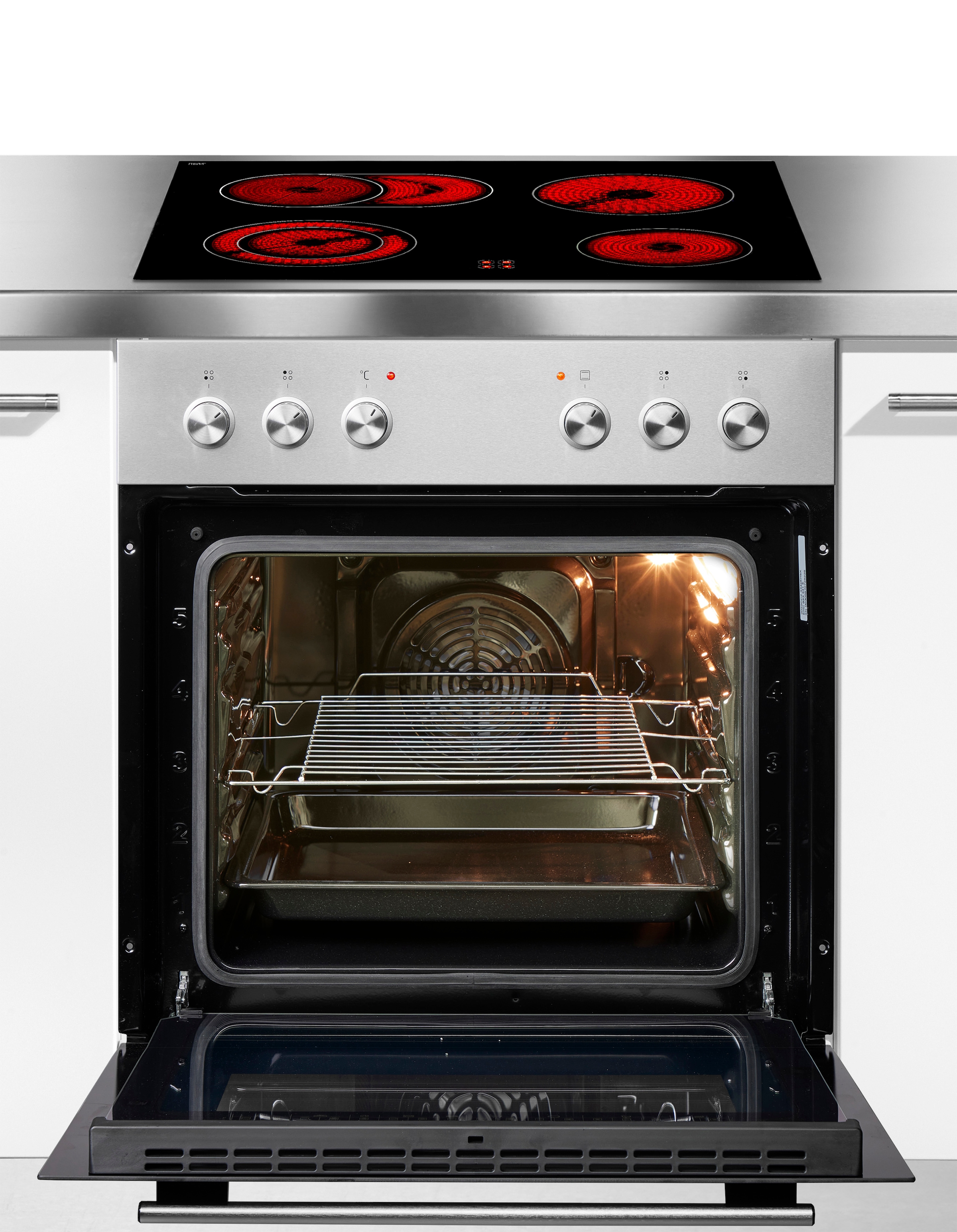 Amica Elektro-Herd-Set »EHC 933 331 E« Steam Clean Set, Herd+Kochfeld elektrisch, 2 Stk. tlg. Glaskeramik-Kochfeld mit anpassbarer Fläche für große Töpfe und Bräter