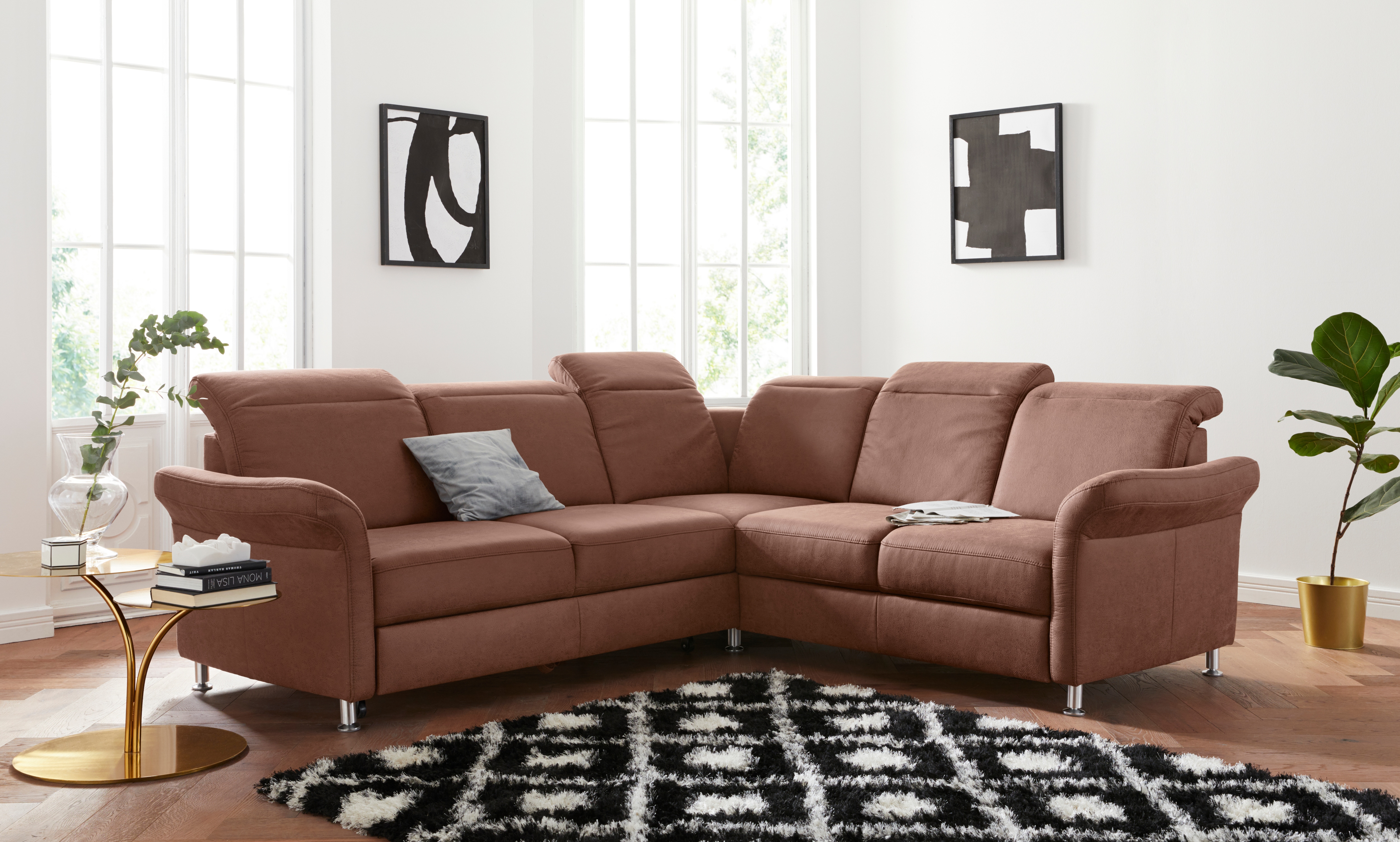 sit&more Ecksofa "Darwin L-Form" inklusive Federkern, wahlweise mit Kopfteilverstellung, Schlaffunktion
