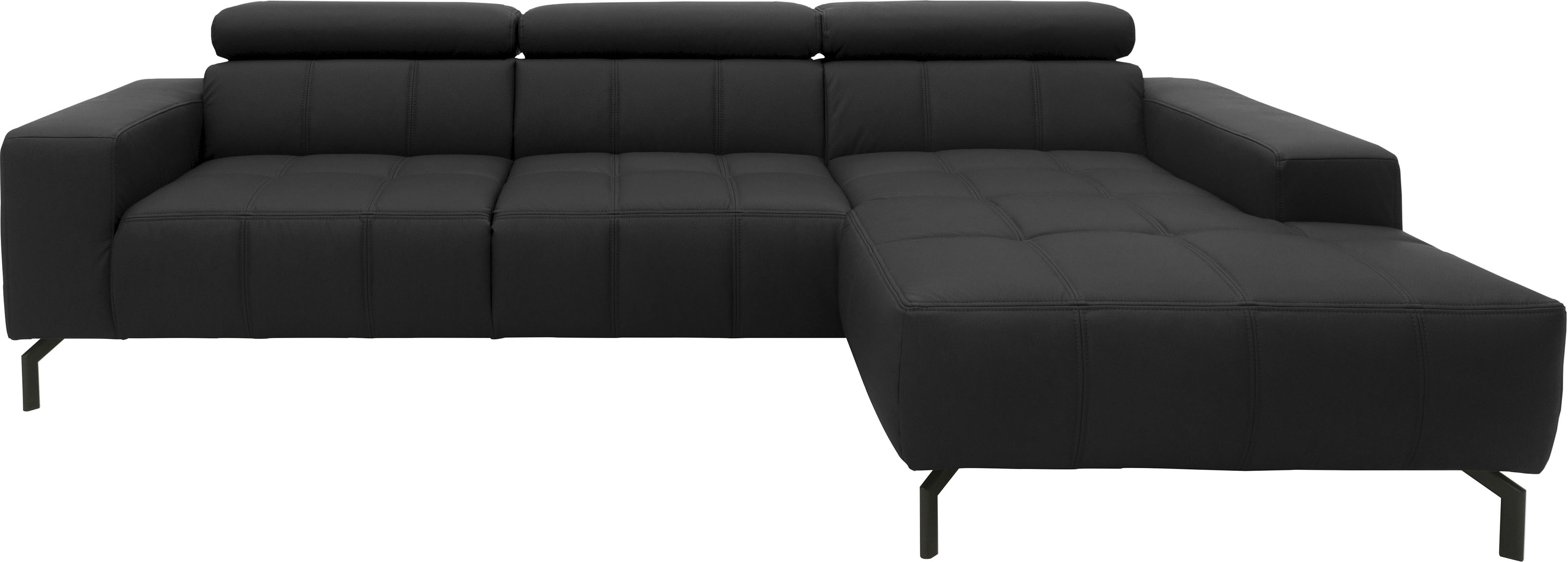 DOMO collection Ecksofa "Cunelli tolle Sitznähte als Designelement, fester Sitzkomfort, L-Form" whlw. verstellbare Kopfteile, passend für gängige Saugroboter