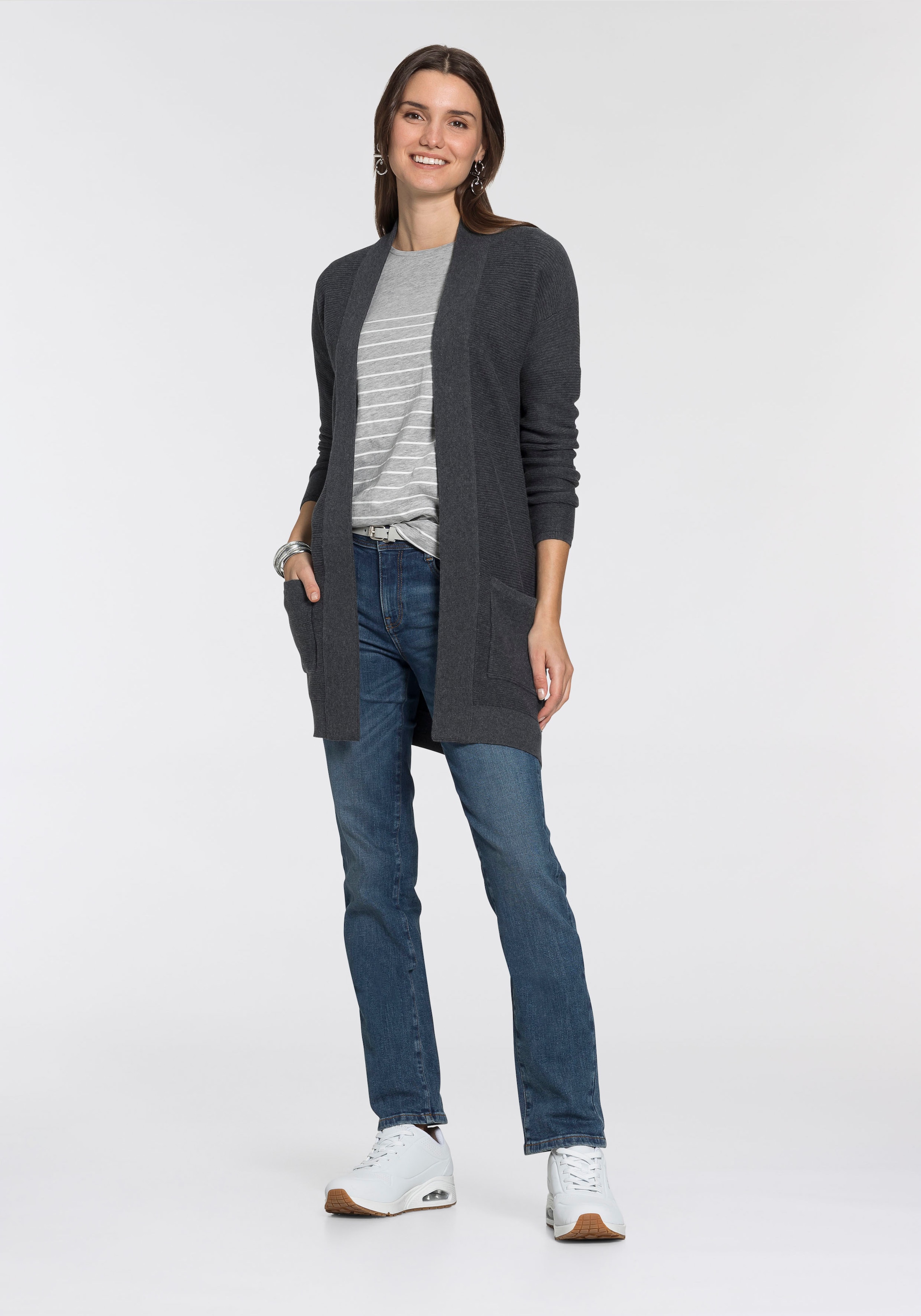 TOM TAILOR Longstrickjacke, aus Rippstrick mit aufgesetzten Taschen günstig online kaufen