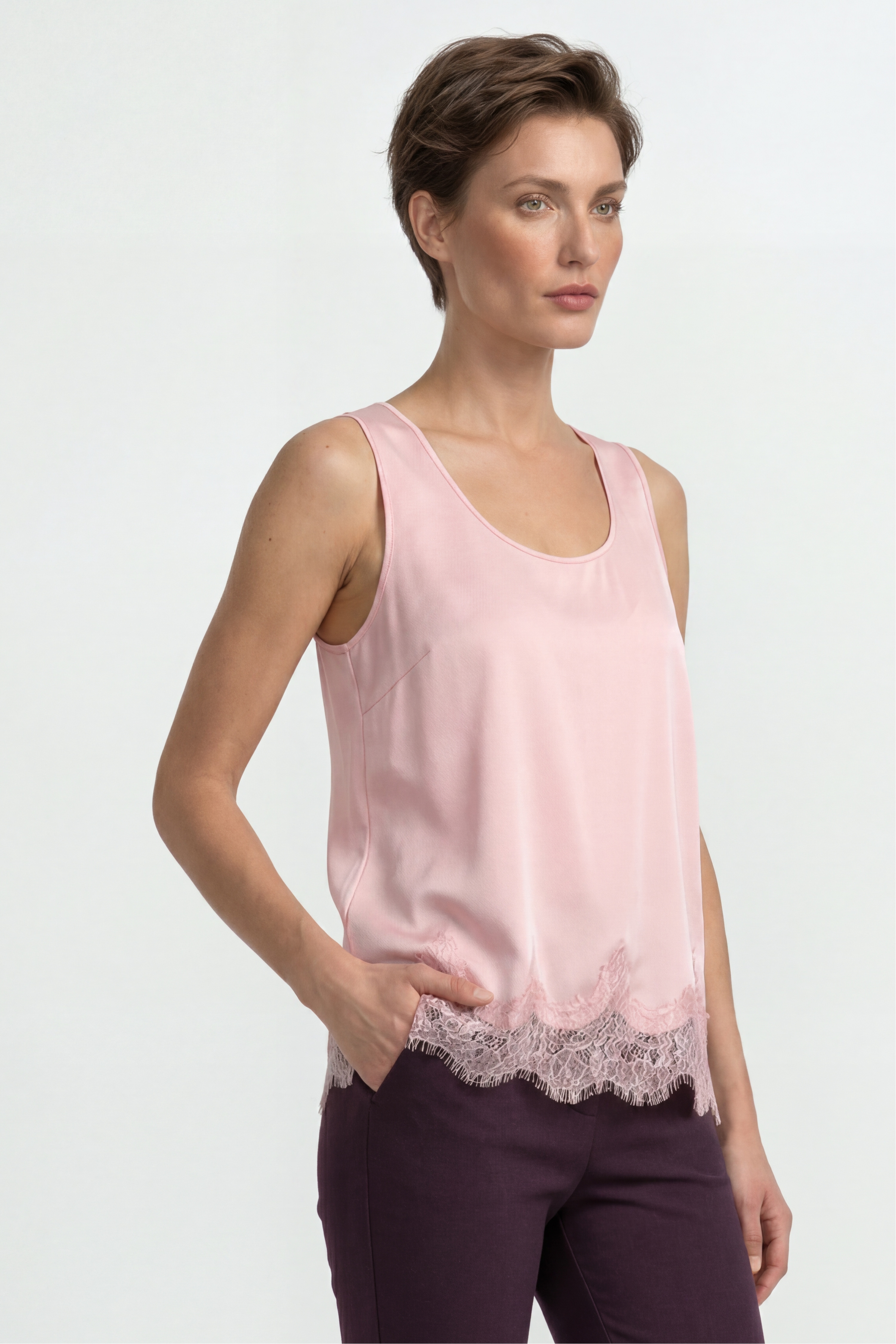 RICHROYAL Shirttop mit Spitzenbesatz am Saum, edle Satin-Optik