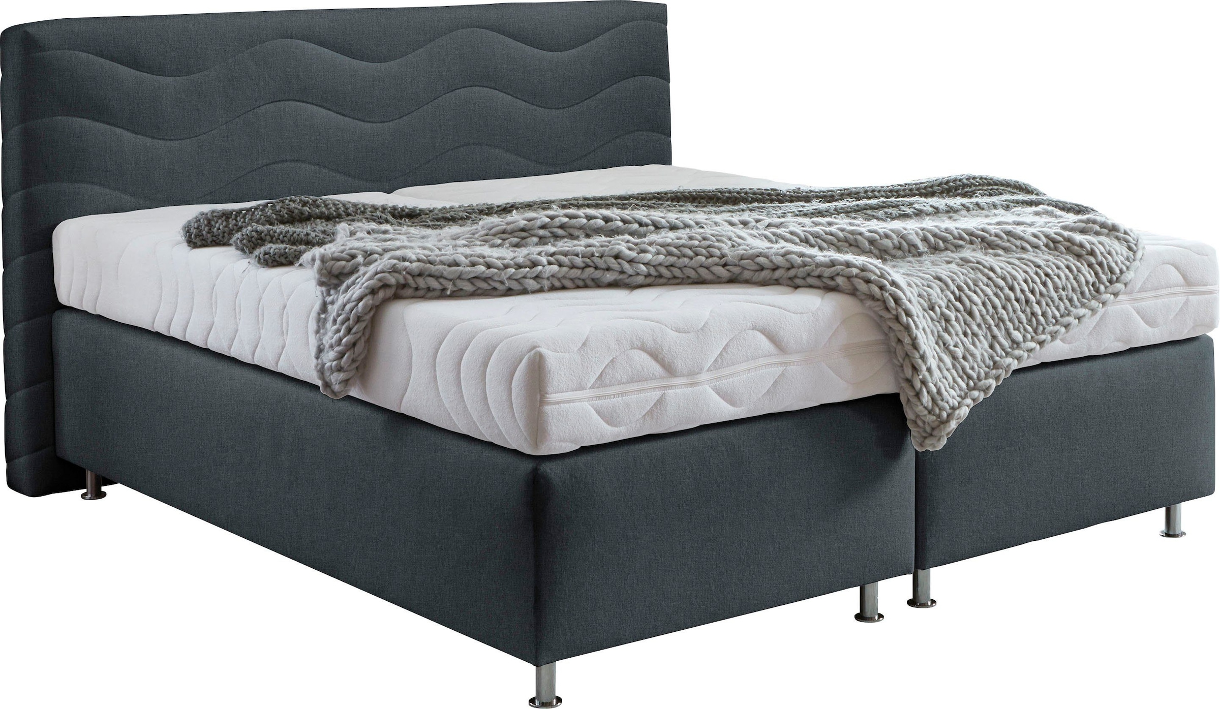 Boxspringbett "Sigma", grau (charcoal), B:215cm L:210cm, Bezug Bett: Microvelours (100% Polyester) oder Feinstruktur (100% Polyester);Bezug Bonnell-Federkernmatratze: 100% Polyester;Bezug Kaltschaummatratze: 100% Polyester;Bezug Tonnentaschenfederkernmatr 7