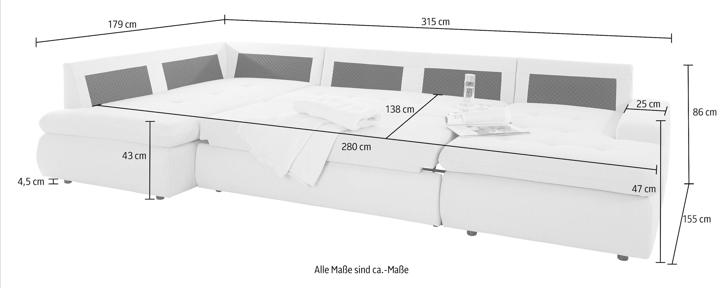 TRENDMANUFAKTUR Wohnlandschaft »Indie II, tolle Detailverarbeitung, bequem und komfortabel im Sitz«, wahlweise mit Bettfunktion, U-Form