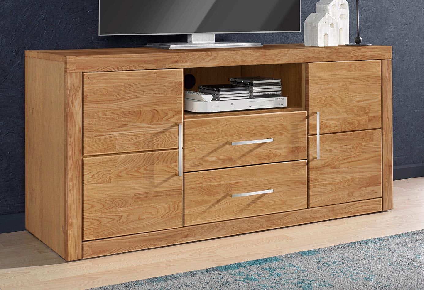 OTTO home Lowboard "Logo,130cm breit, Fronten Massivholz,5 Fächer" Holz mas günstig online kaufen