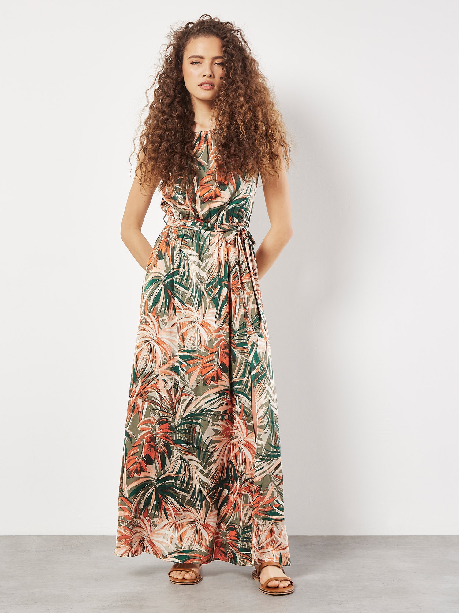 Apricot Maxikleid »Tropisches Midikleid« mit Bindeband, 2 tlg. mit Bindeband