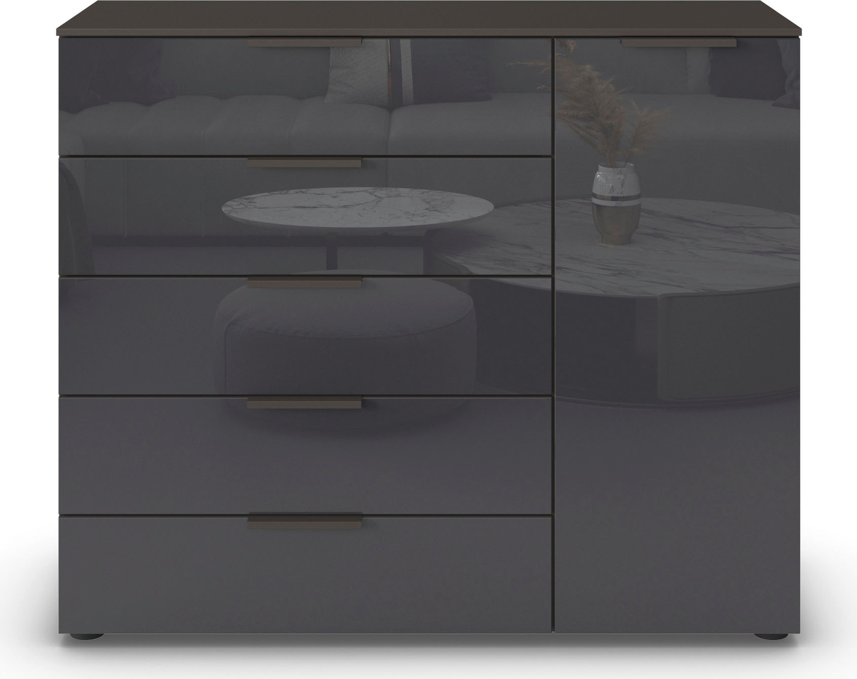 rauch Schubkastenkommode »Kommode Türkommode Sideboard Kombikommode FLIPP mit Glasfront« Breite 120 cm mit 2 Einlegeböden,  1-türig mit 5 Schubladen und Soft-Close-Funktion sowie Glasfront