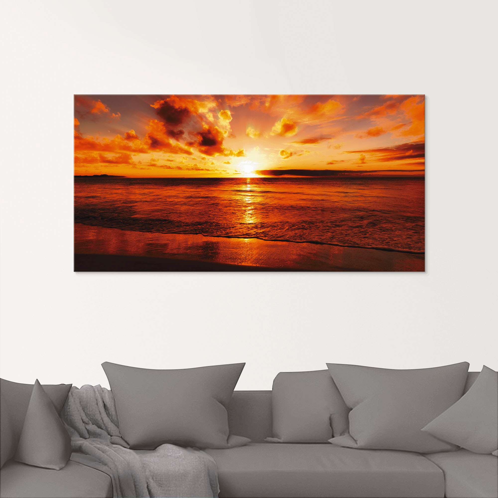 Artland Glasbild »Schöner Sonnenuntergang Strand«, | bestellen Größen BAUR (1 Gewässer, St.), in verschiedenen