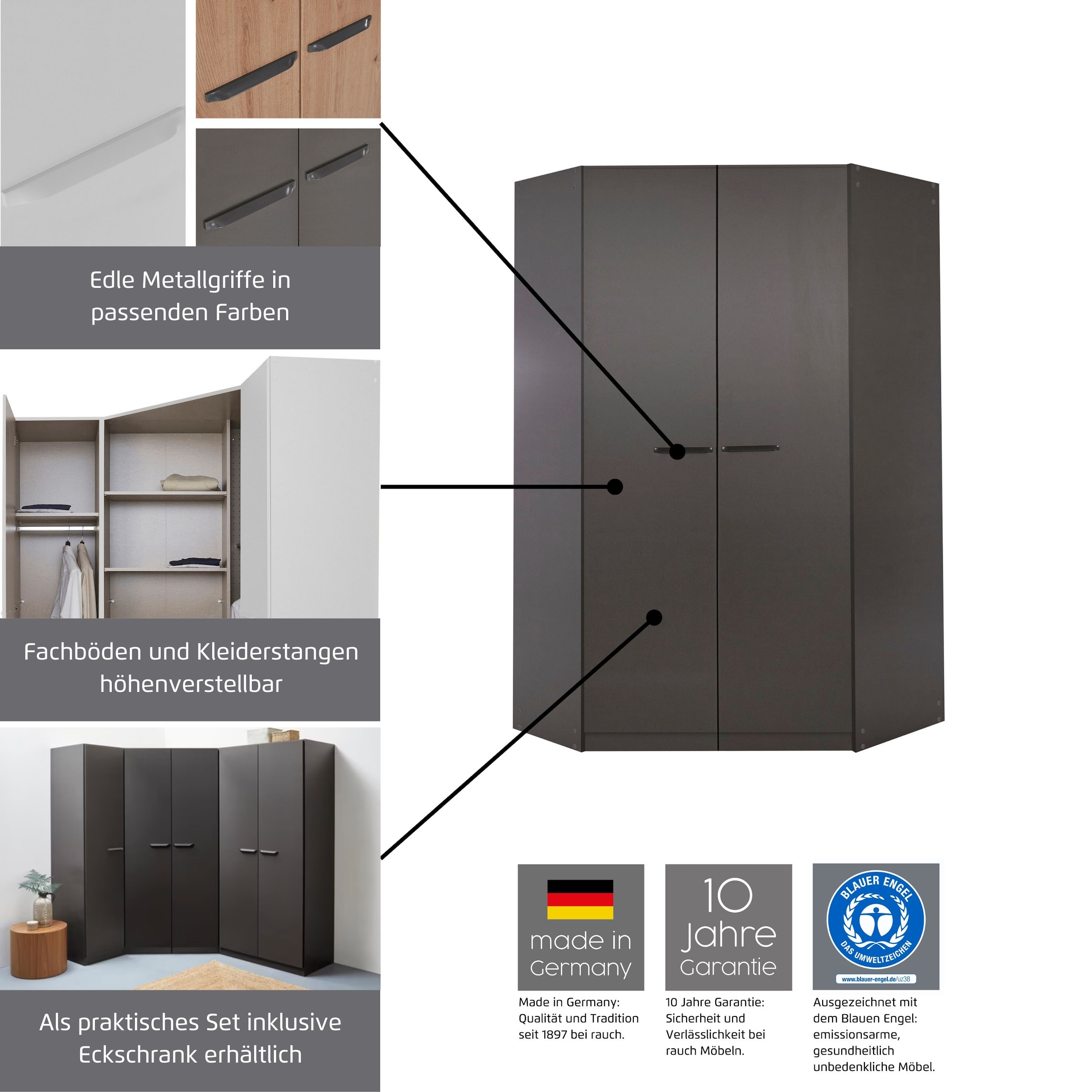 INOSIGN BY RAUCH Eckschrank »Kleiderschrank Schrank Garderobe Wäscheschrank VANDOR«, voll ausgestattet, viel Stauraum, MADE IN GERMANY