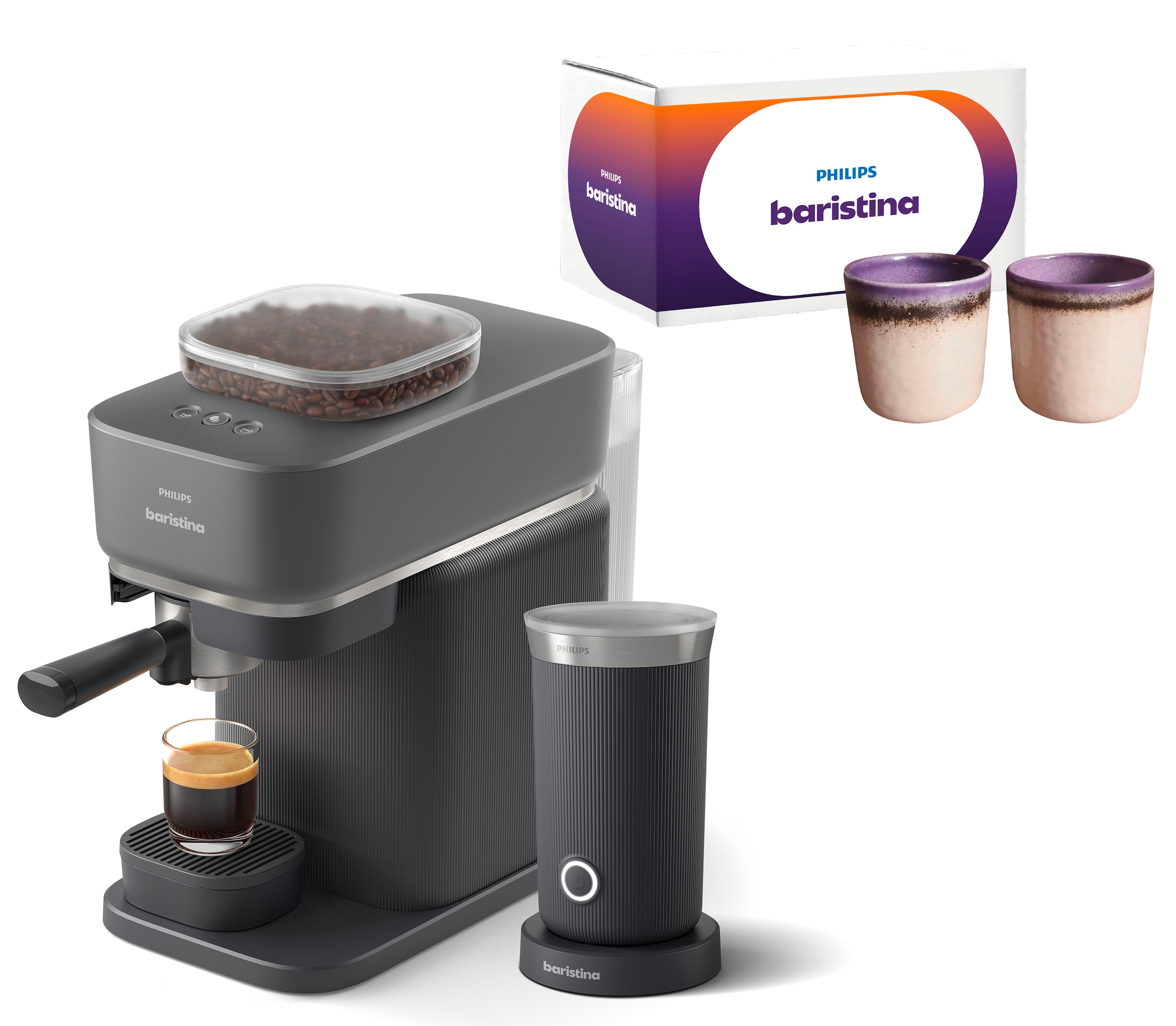 PHILIPS baristina Espressomaschine "BAR303/60 mit Mahlwerk für ganze Bohnen, Milchaufschäumer inkl.", 16 bar Pumpendruck